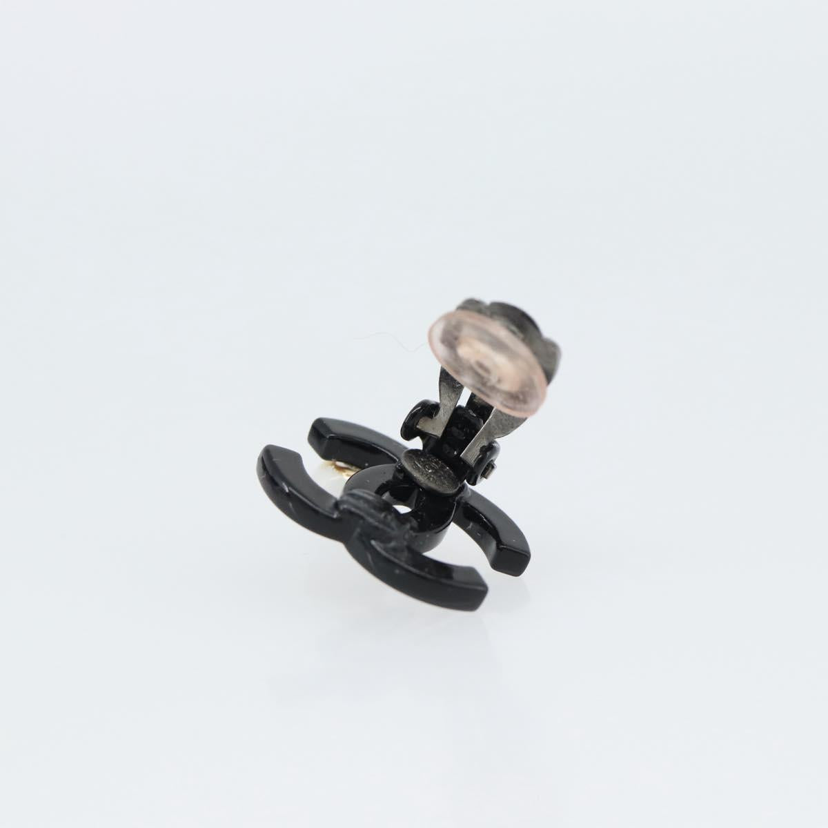 CHANEL COCO Mark Earring Metal Black CC Auth 189989A
