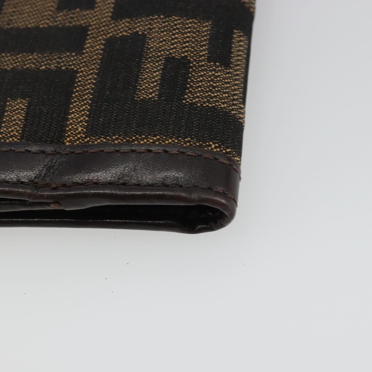 FENDI Zucca Canvas Compact Wallet Black Brown Auth 189991A