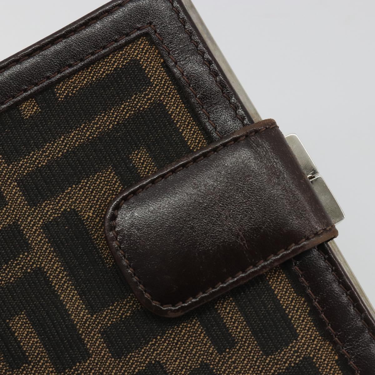 FENDI Zucca Canvas Compact Wallet Black Brown Auth 189991A