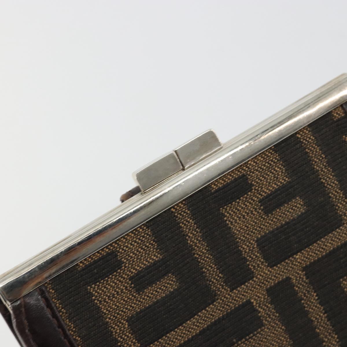 FENDI Zucca Canvas Compact Wallet Black Brown Auth 189991A