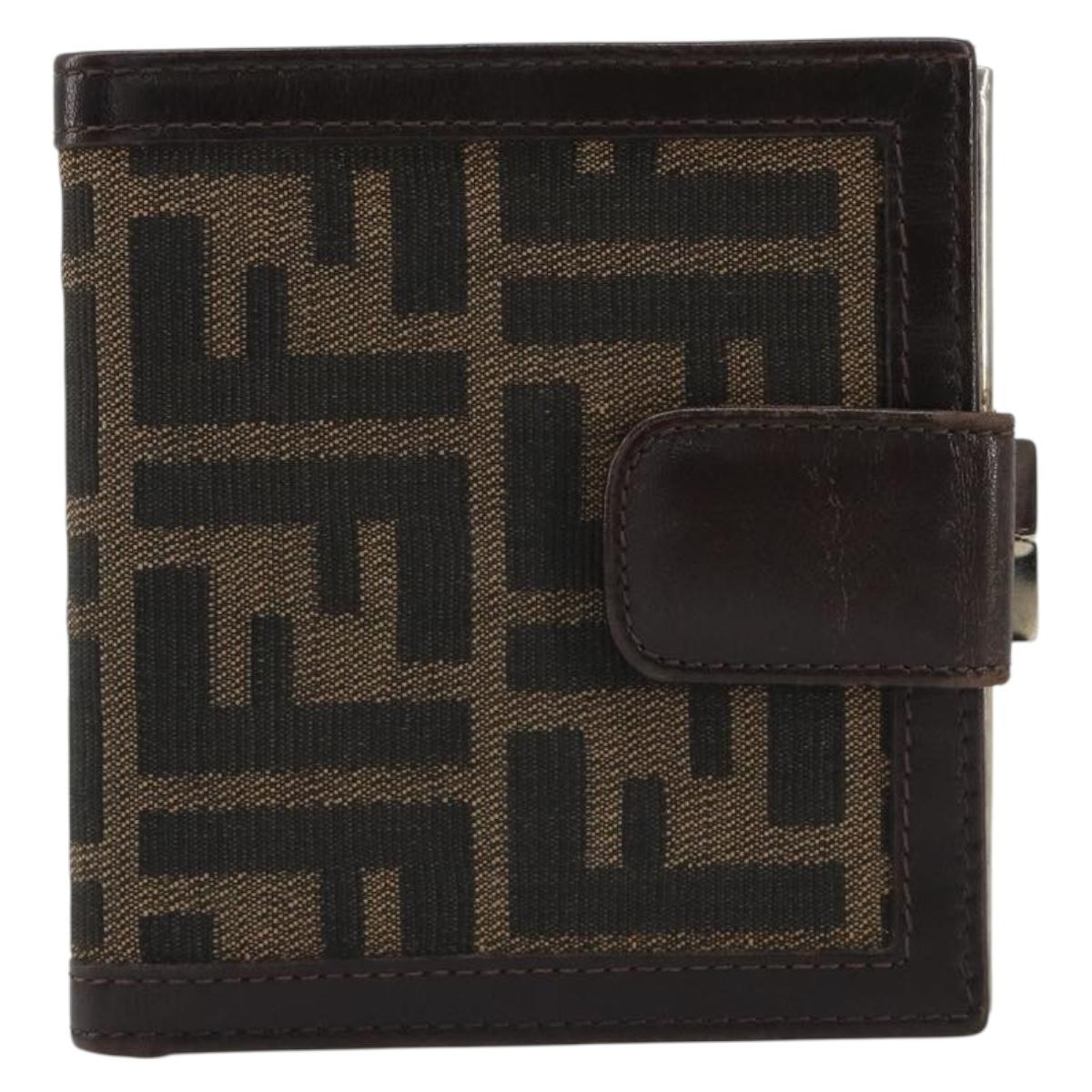 FENDI Zucca Canvas Compact Wallet Black Brown Auth 189991A
