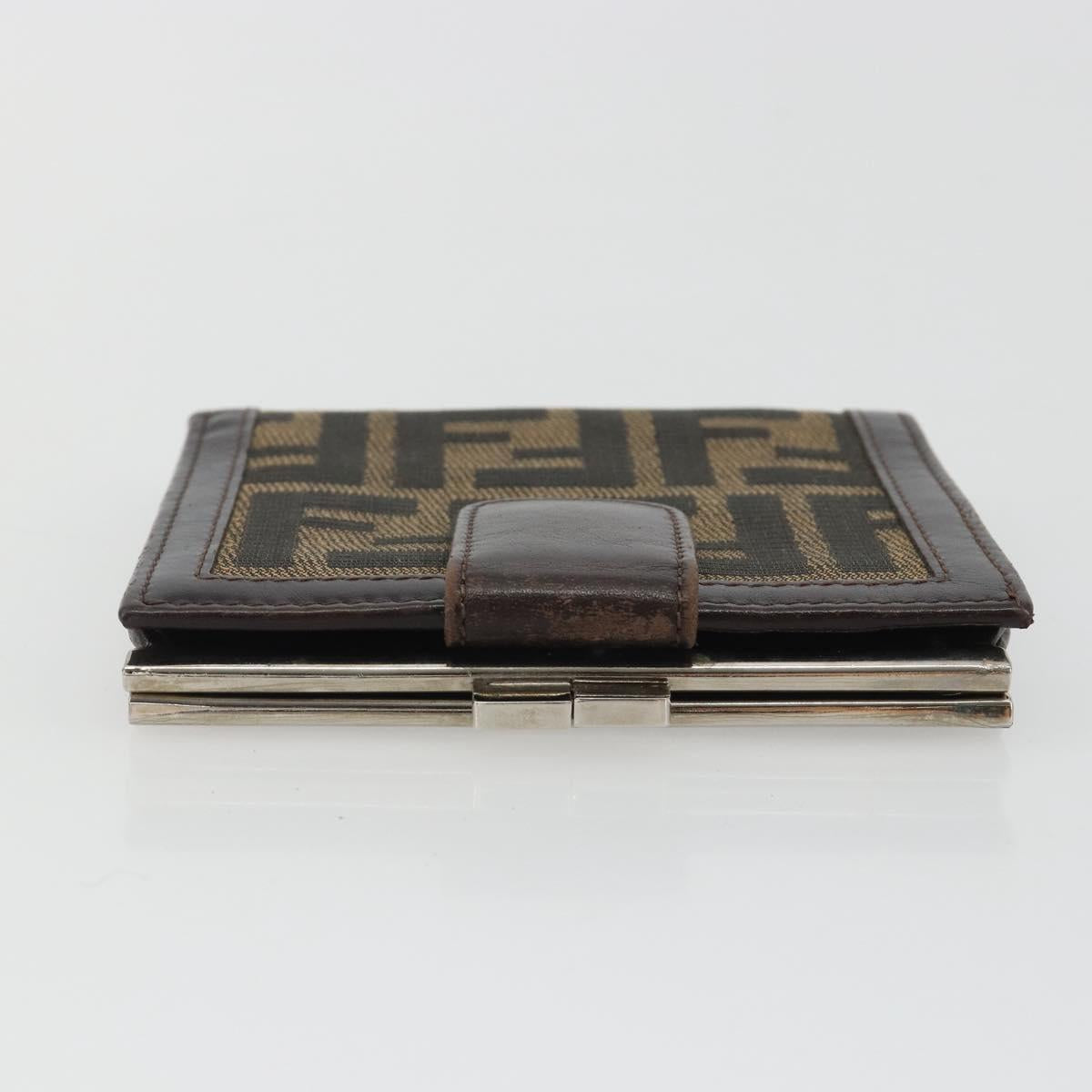 FENDI Zucca Canvas Compact Wallet Black Brown Auth 189991A