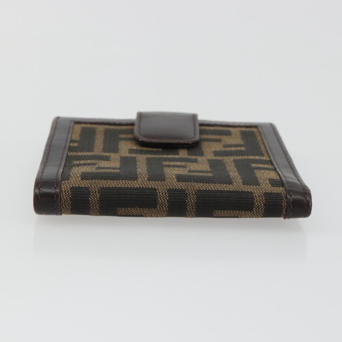 FENDI Zucca Canvas Compact Wallet Black Brown Auth 189991A