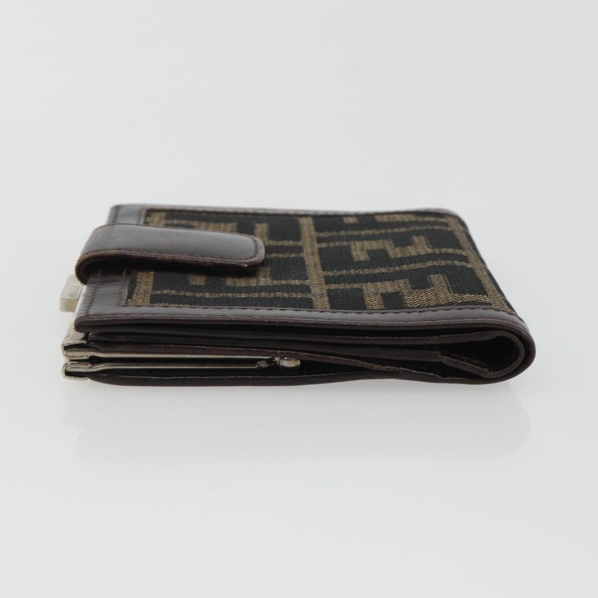 FENDI Zucca Canvas Compact Wallet Black Brown Auth 189991A