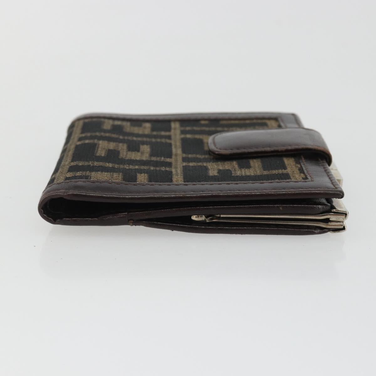 FENDI Zucca Canvas Compact Wallet Black Brown Auth 189991A