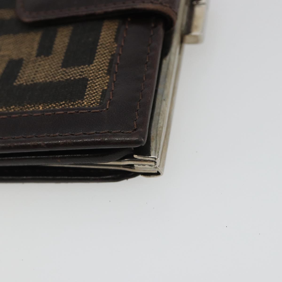 FENDI Zucca Canvas Compact Wallet Black Brown Auth 189991A