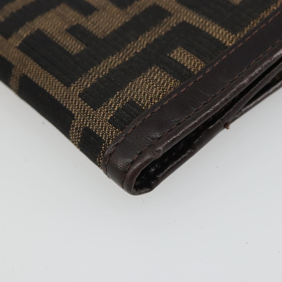FENDI Zucca Canvas Compact Wallet Black Brown Auth 189991A