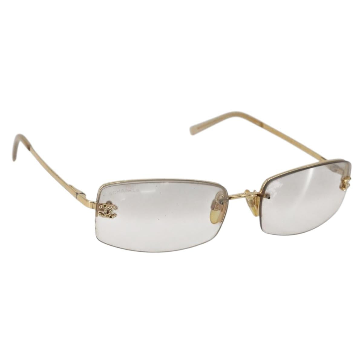 CHANEL COCO Mark Sunglasses Metal Gold Tone CC Auth 189994