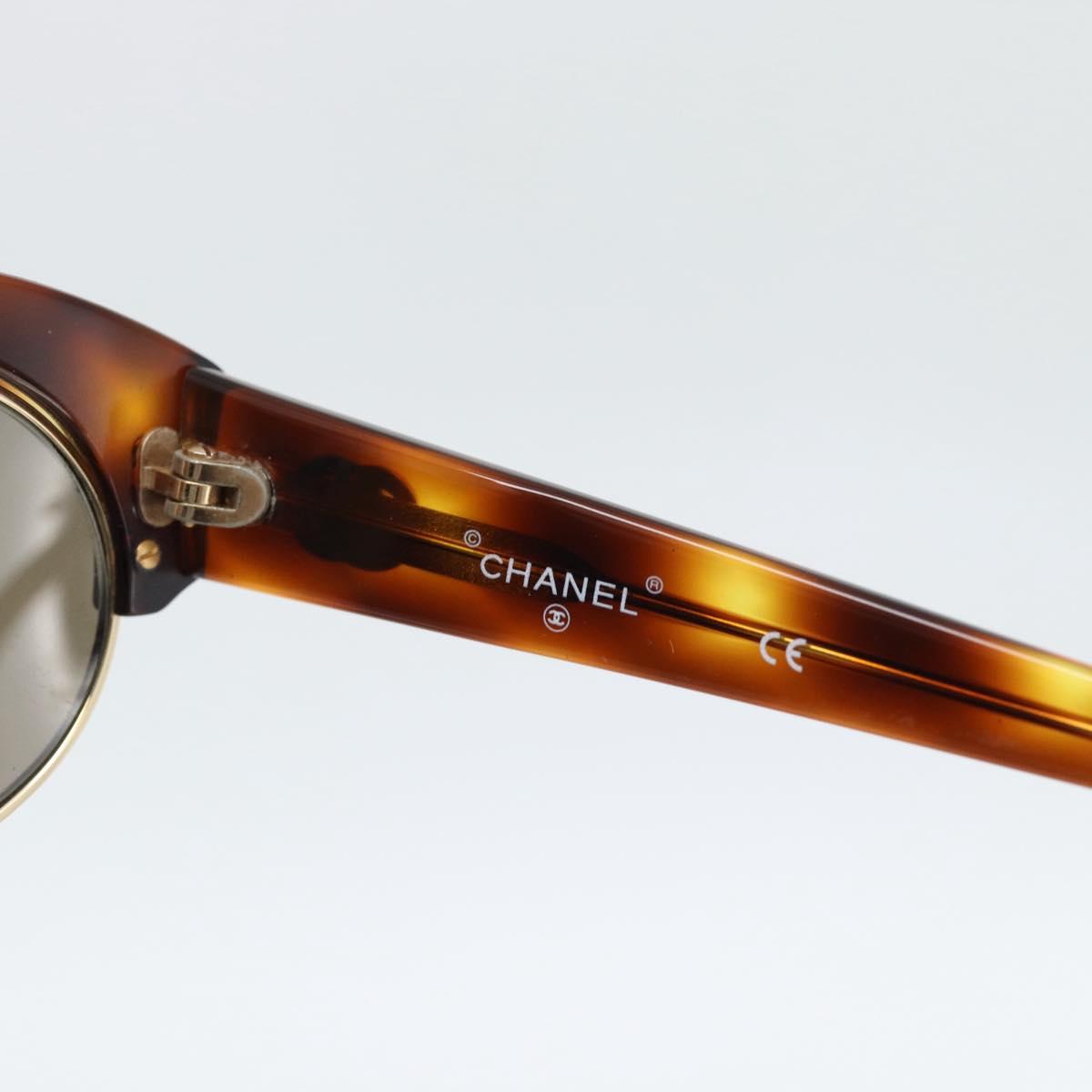 CHANEL COCO Mark Sunglasses Plastic Brown Gold CC Auth 189997M