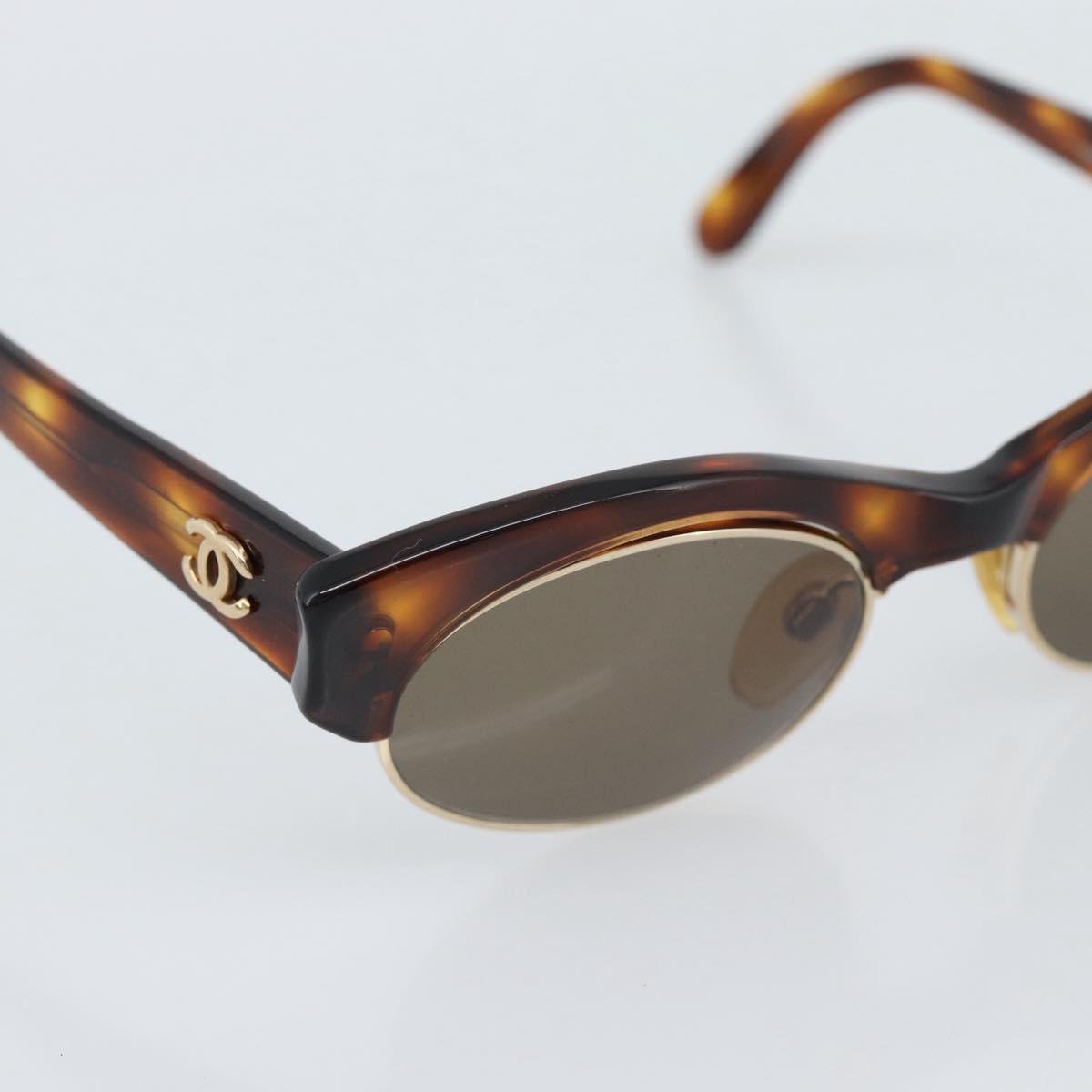 CHANEL COCO Mark Sunglasses Plastic Brown Gold CC Auth 189997M