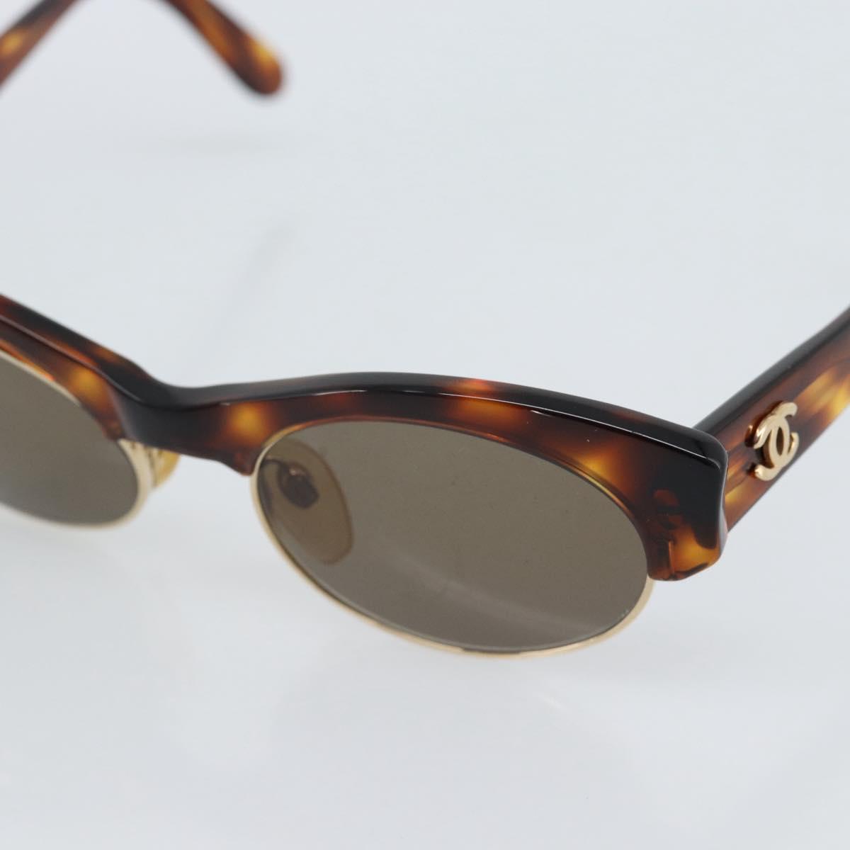 CHANEL COCO Mark Sunglasses Plastic Brown Gold CC Auth 189997M