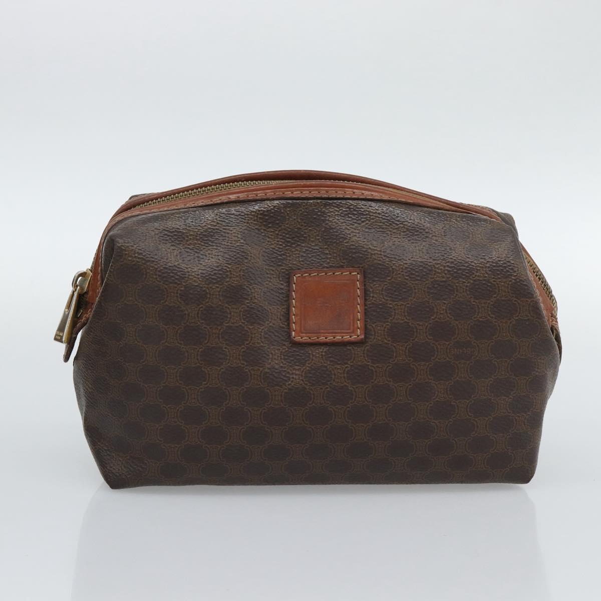 CELINE Macadam Canvas Boston Bag PVC Leather 2 Set Brown Gold Auth 190000