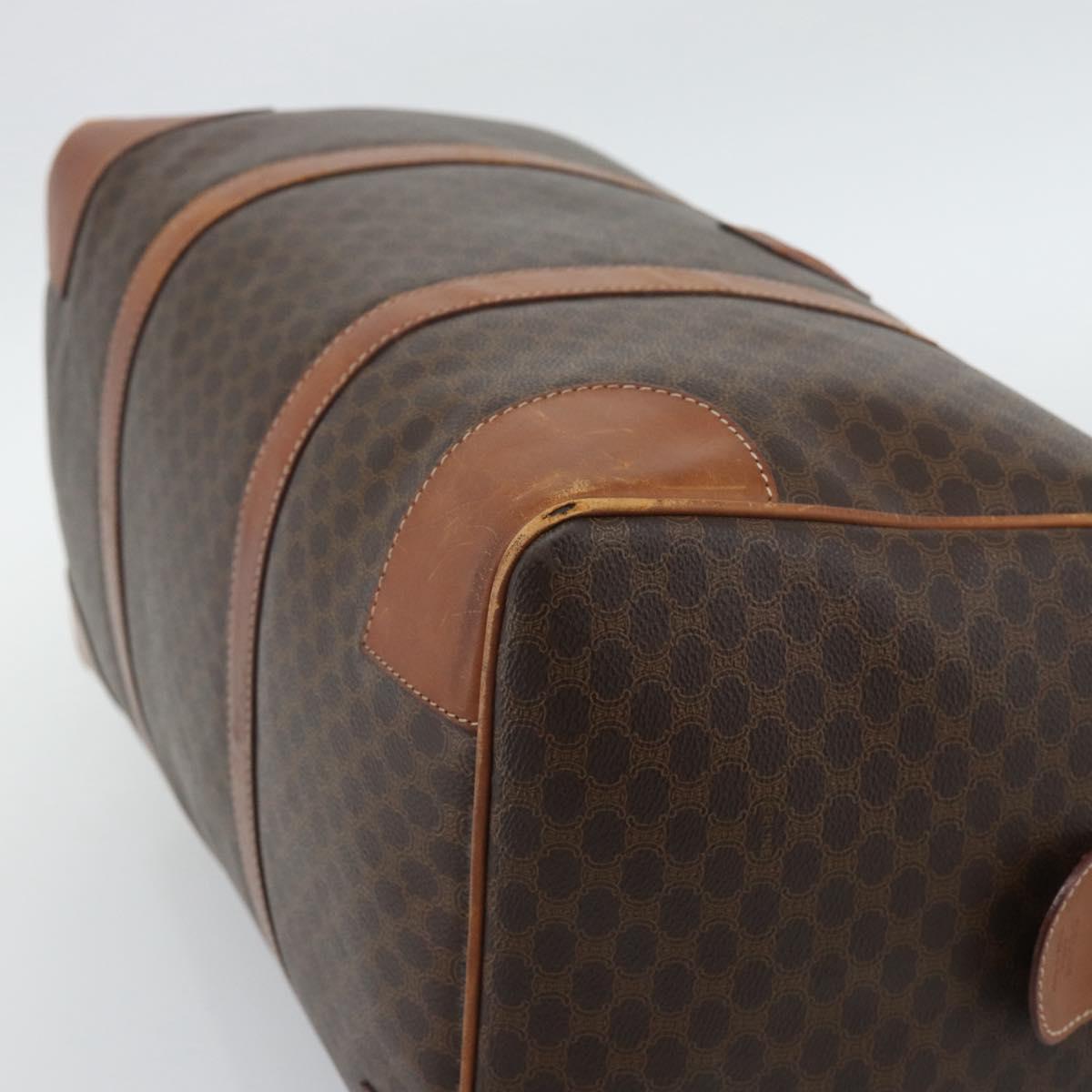 CELINE Macadam Canvas Boston Bag PVC Leather 2 Set Brown Gold Auth 190000