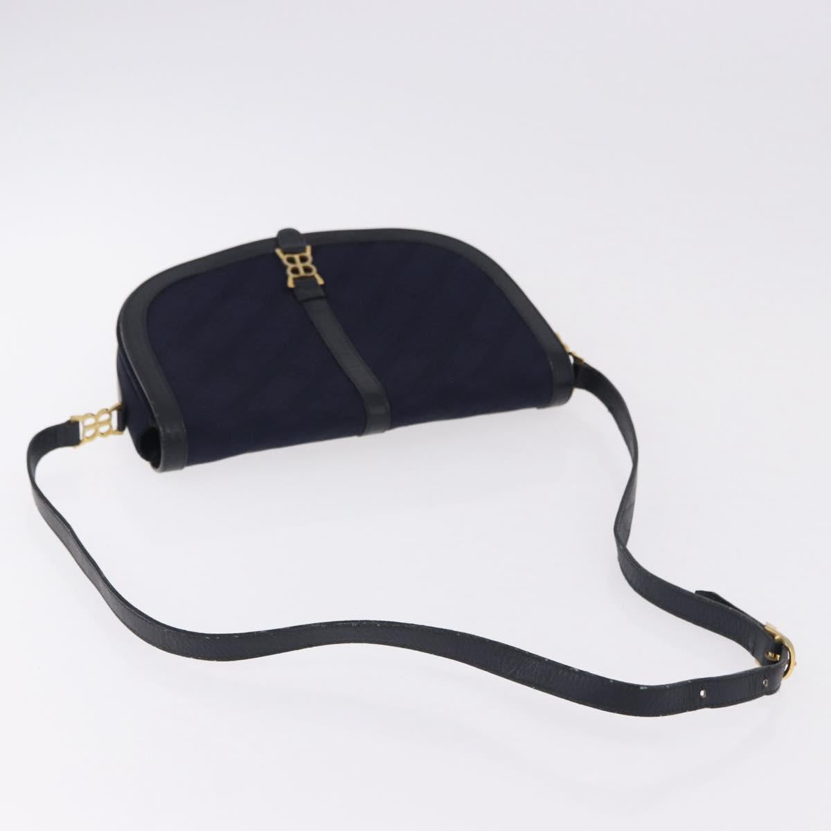 BALENCIAGA Shoulder Bag Leather Canvas 2 Set Black Navy Auth 190002