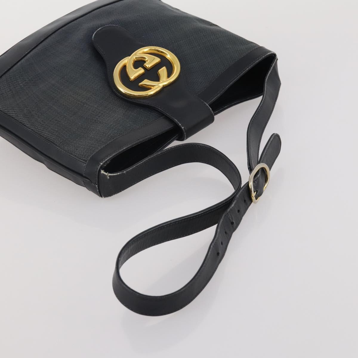GUCCI GG Canvas Hand Bag PVC 3 Set Black Beige Silver Auth 190003