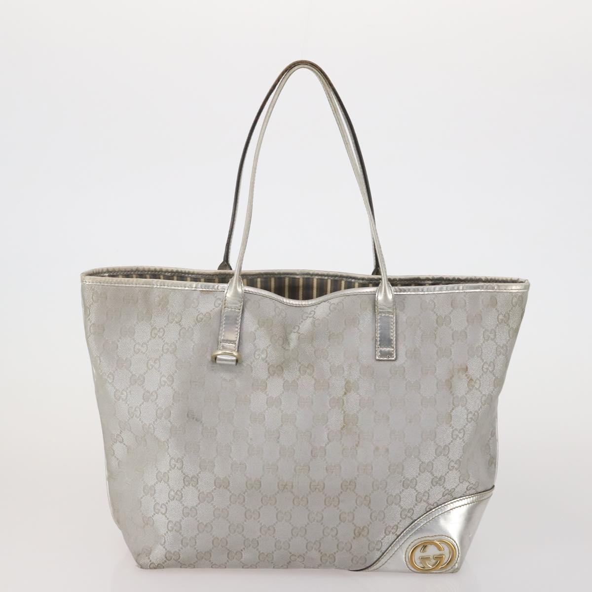 GUCCI GG Canvas Hand Bag PVC 3 Set Black Beige Silver Auth 190003