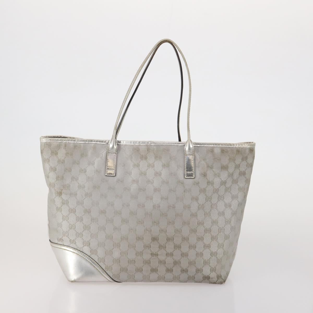 GUCCI GG Canvas Hand Bag PVC 3 Set Black Beige Silver Auth 190003