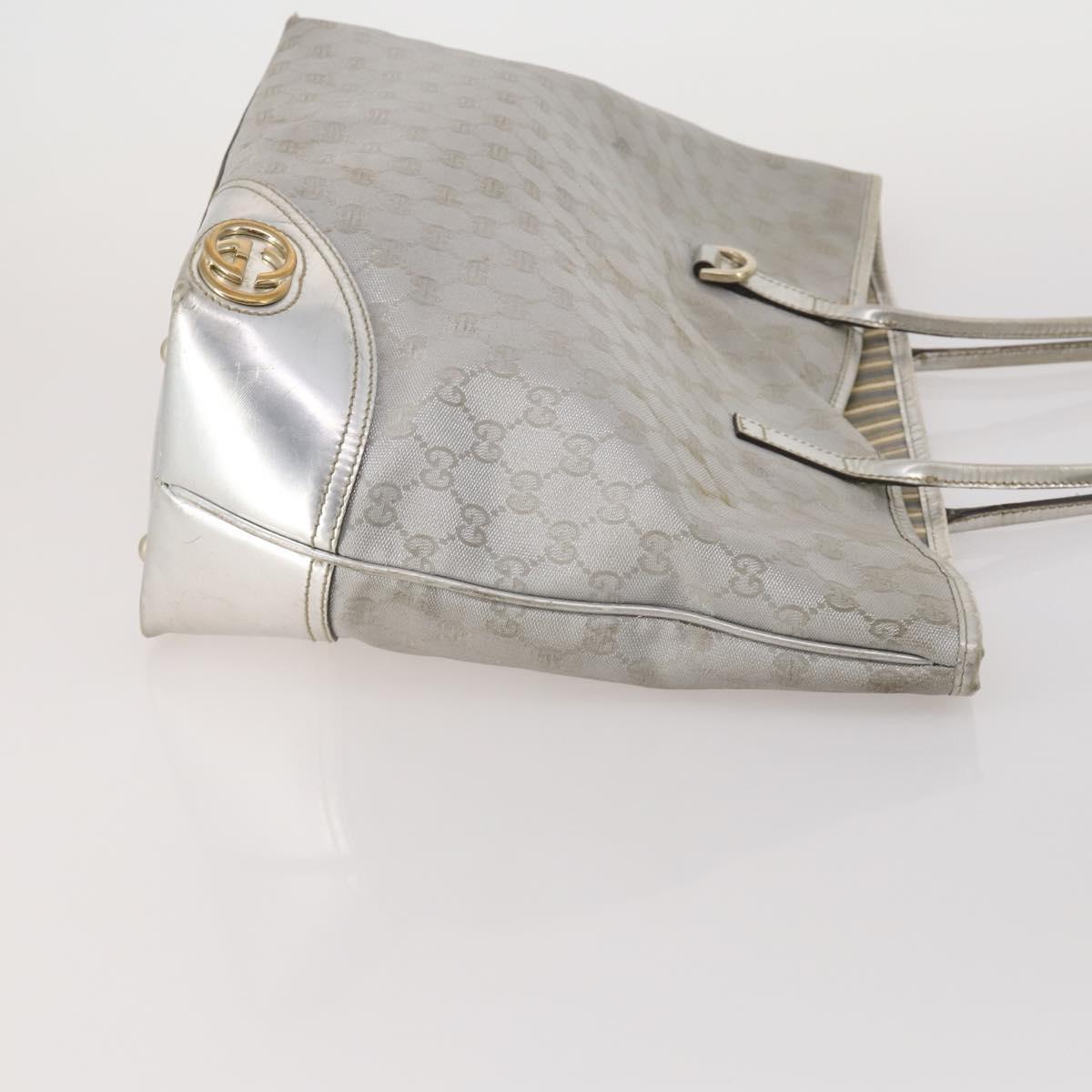 GUCCI GG Canvas Hand Bag PVC 3 Set Black Beige Silver Auth 190003