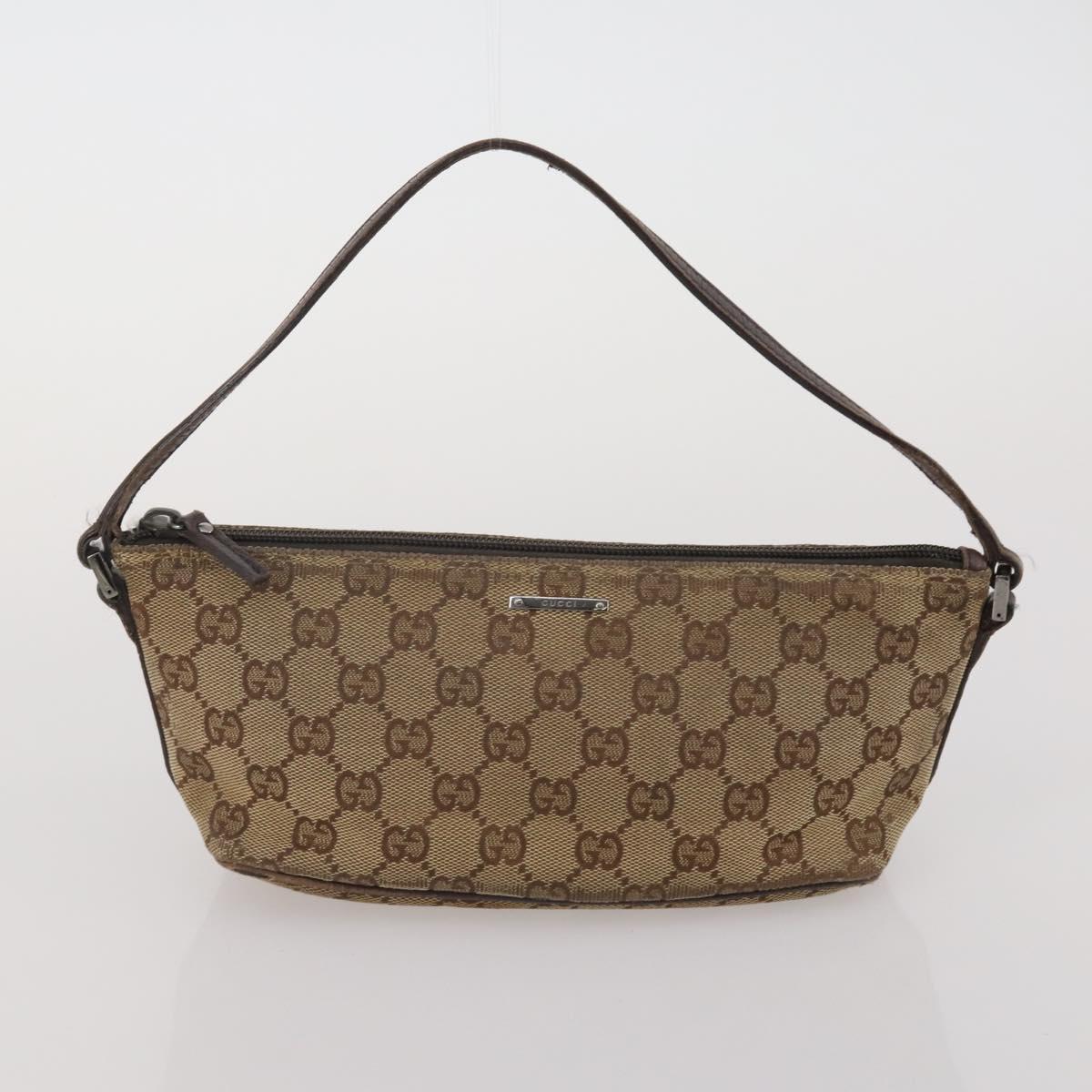 GUCCI GG Canvas Hand Bag PVC 3 Set Black Beige Silver Auth 190003