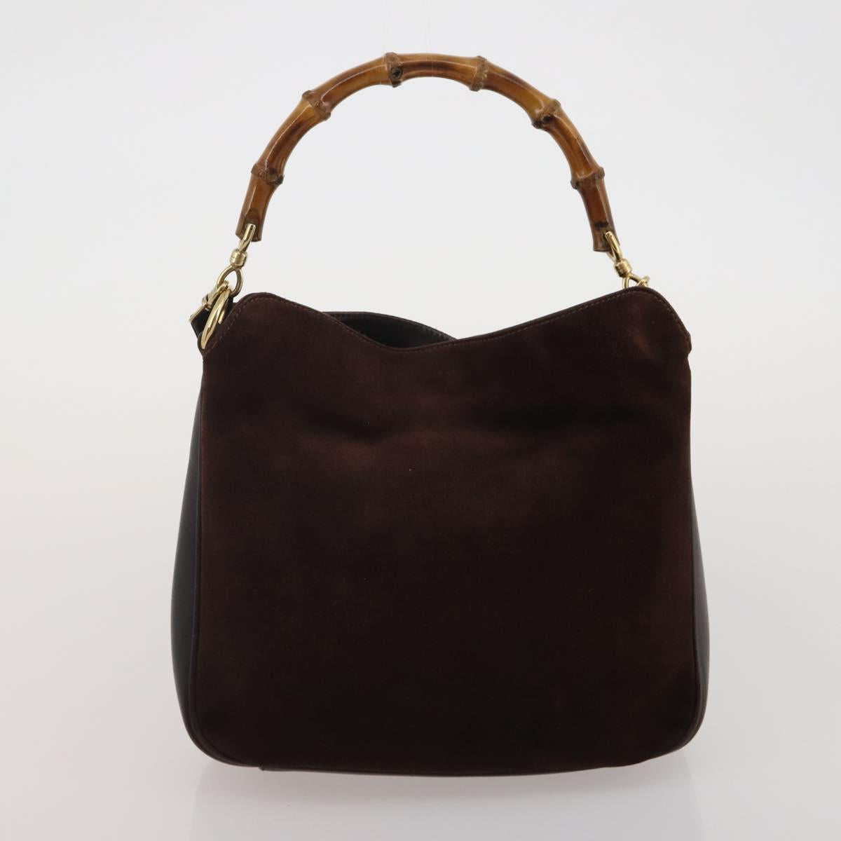 GUCCI Bamboo Hand Bag Suede 2way 2 Set Brown Auth 190005
