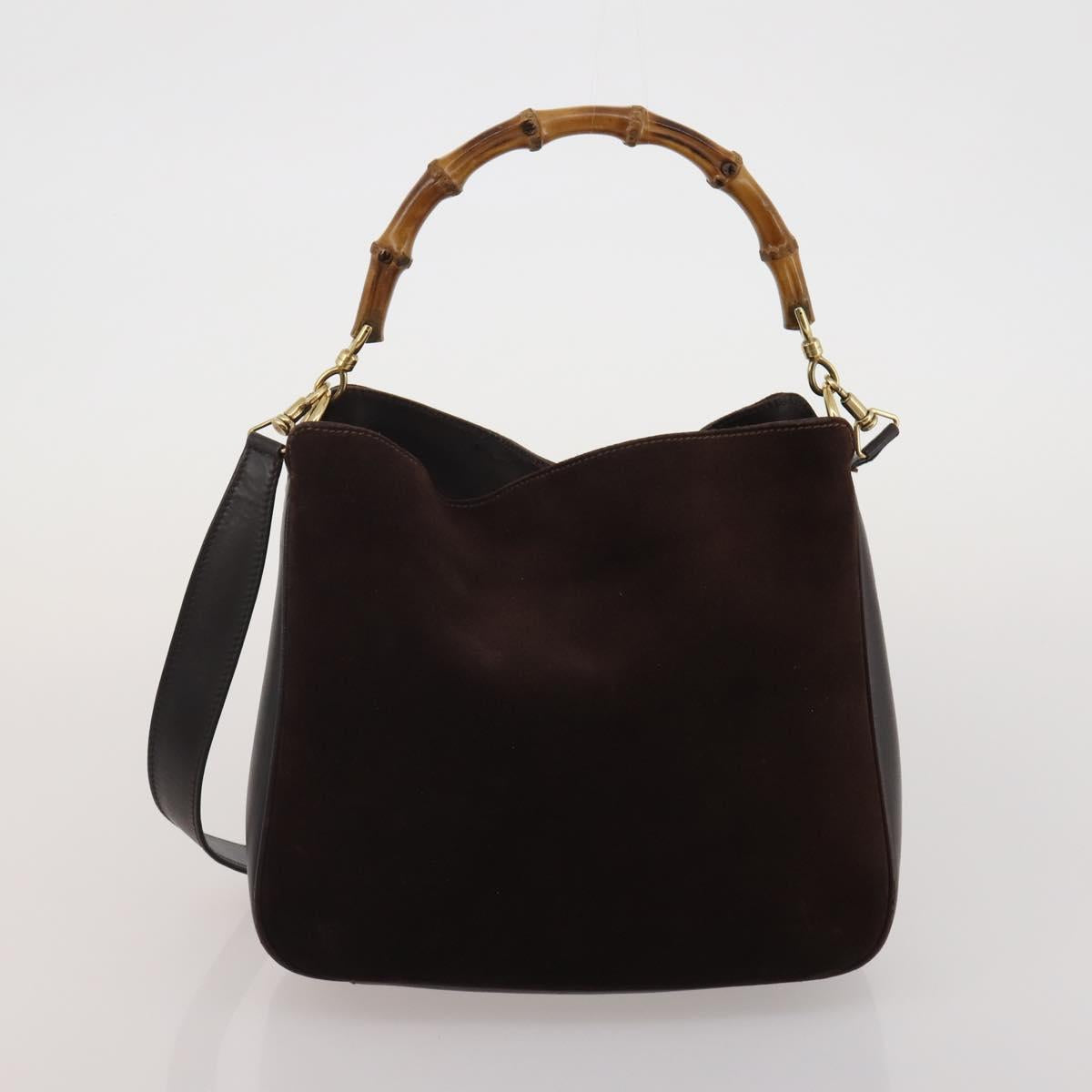 GUCCI Bamboo Hand Bag Suede 2way 2 Set Brown Auth 190005