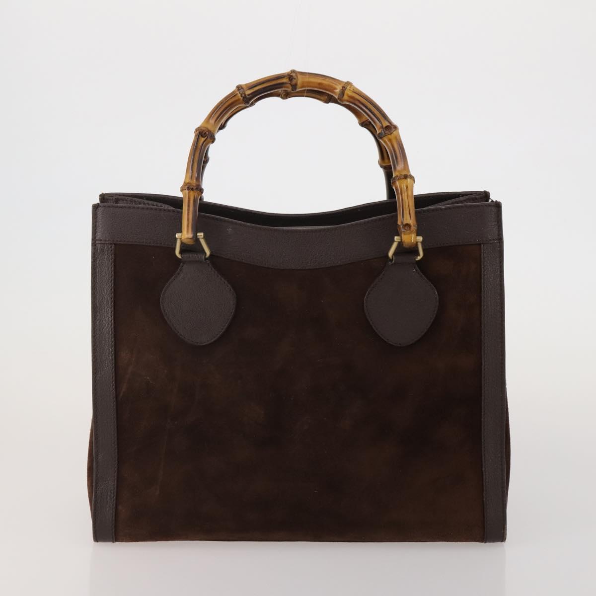 GUCCI Bamboo Hand Bag Suede 2way 2 Set Brown Auth 190005