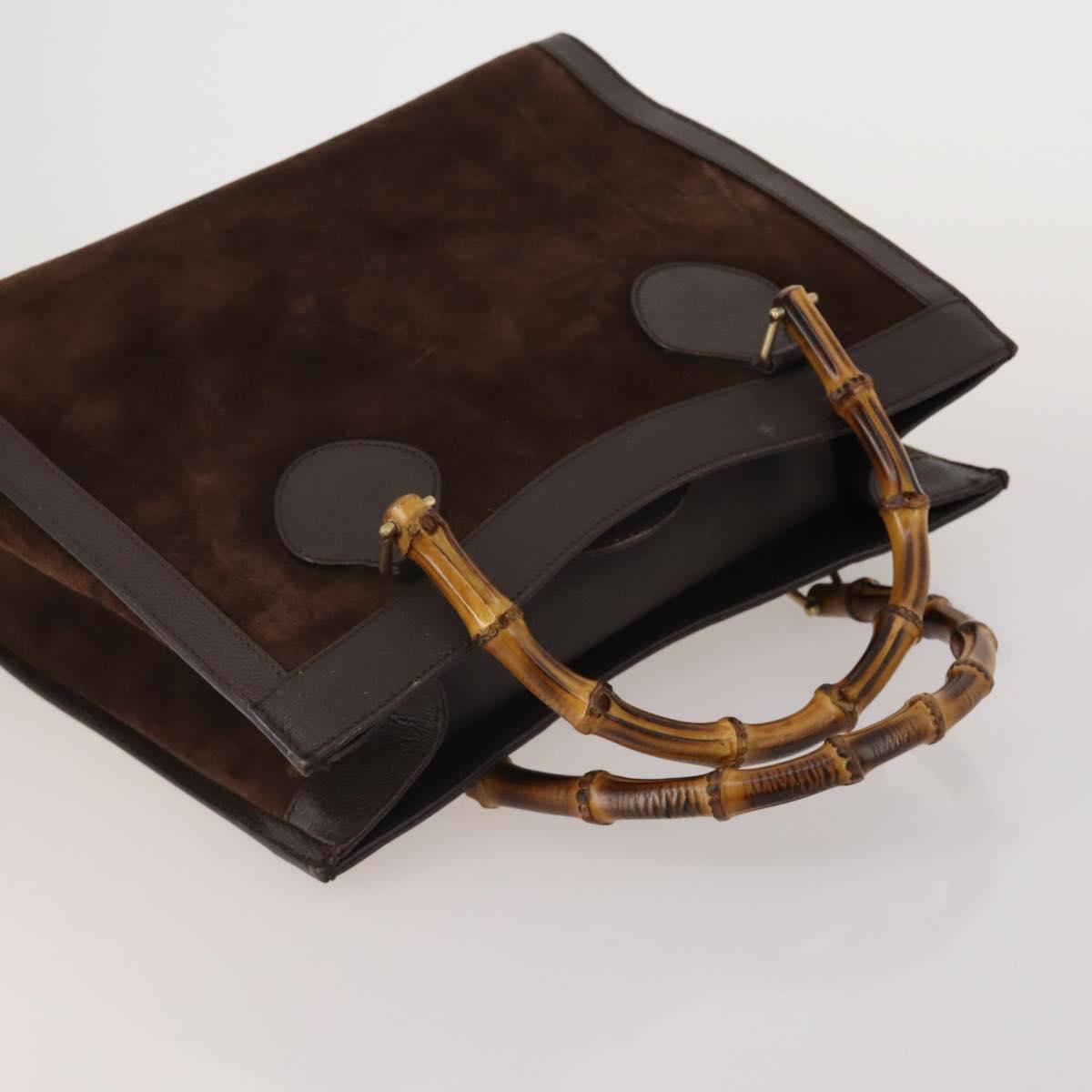 GUCCI Bamboo Hand Bag Suede 2way 2 Set Brown Auth 190005