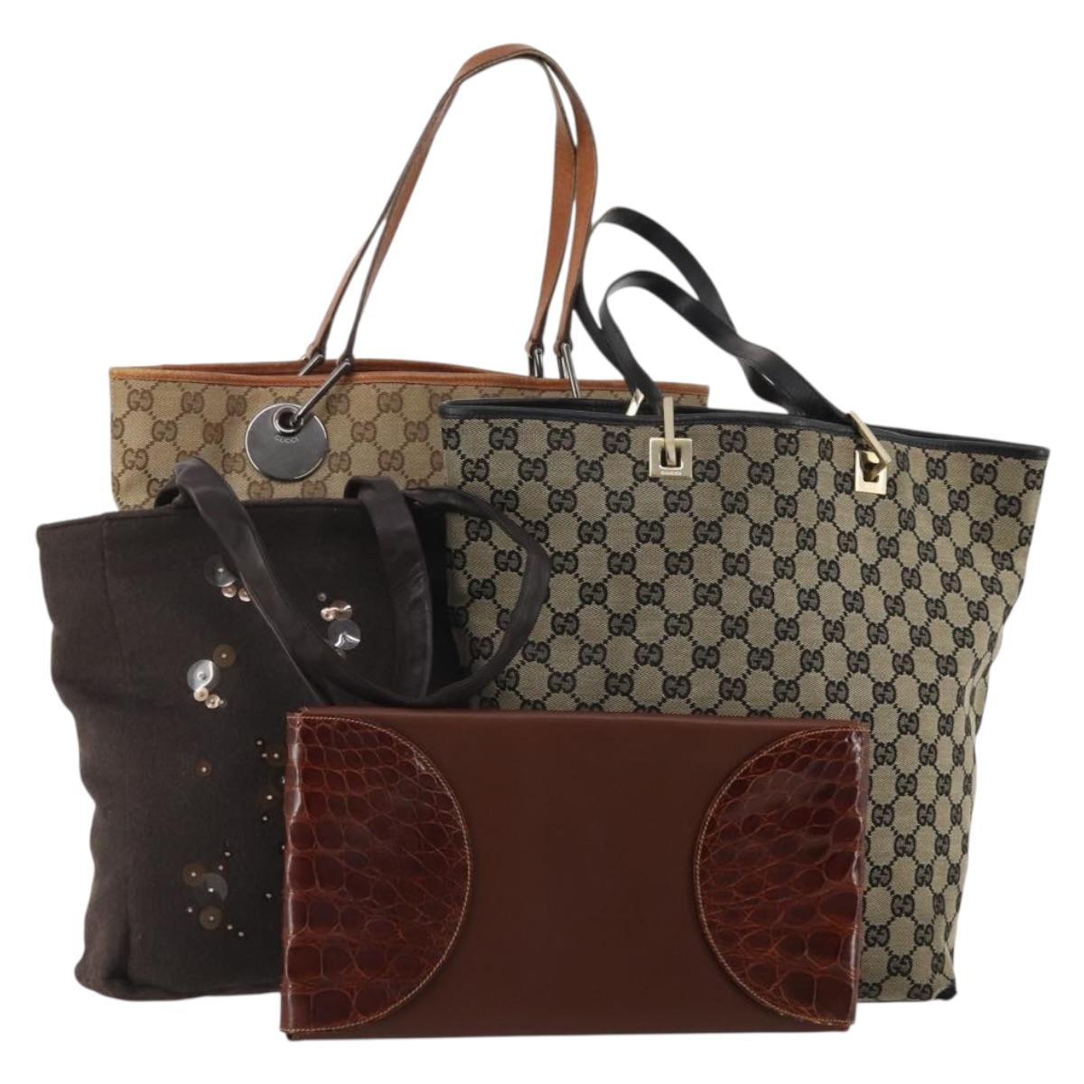 BOTTEGA VENETA Gucci GG Canvas Bag Wool Leather 4 Set Brown Beige Auth 190006