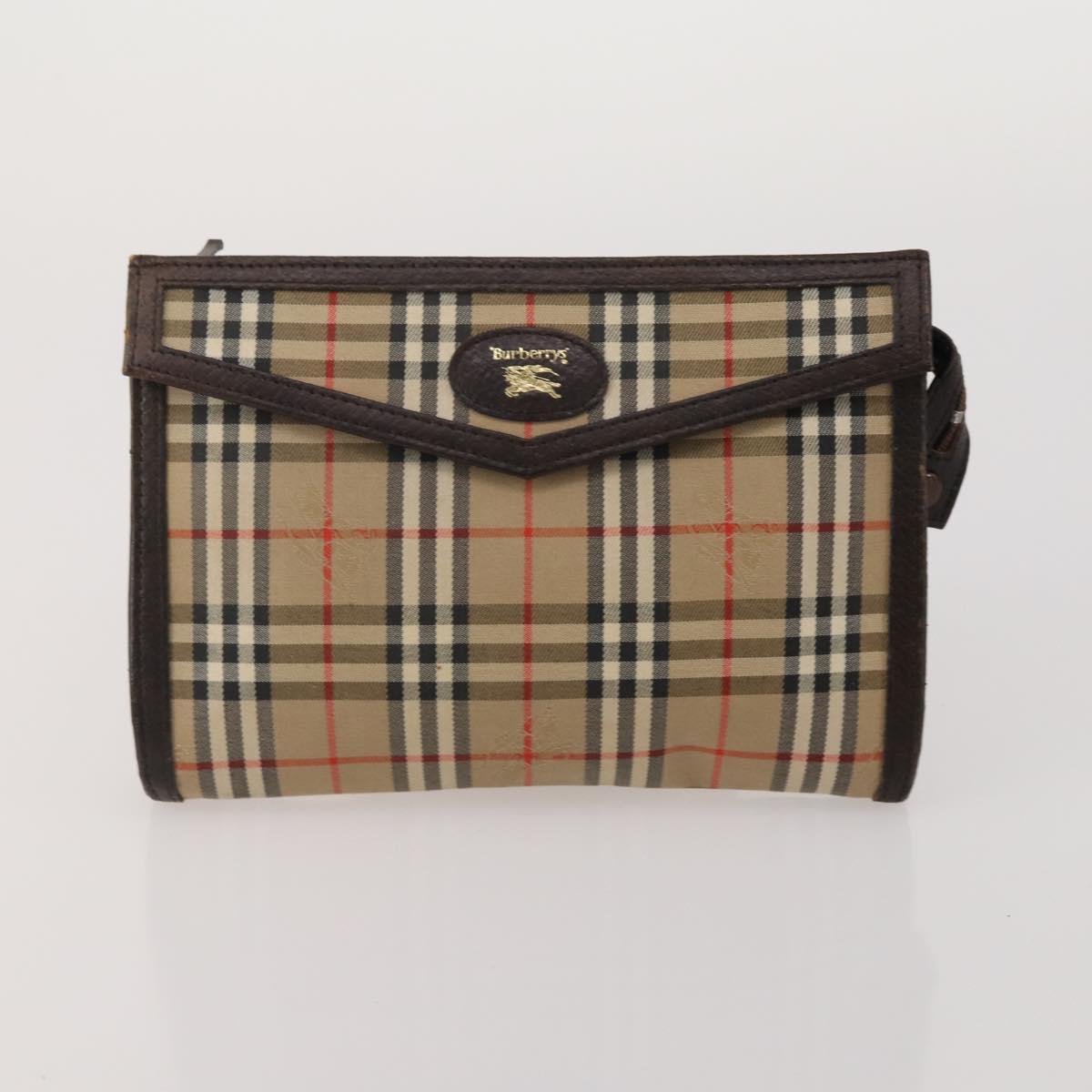 Burberrys Nova Check Clutch Bag Nylon Leather Canvas 6 Set Beige Auth 190007