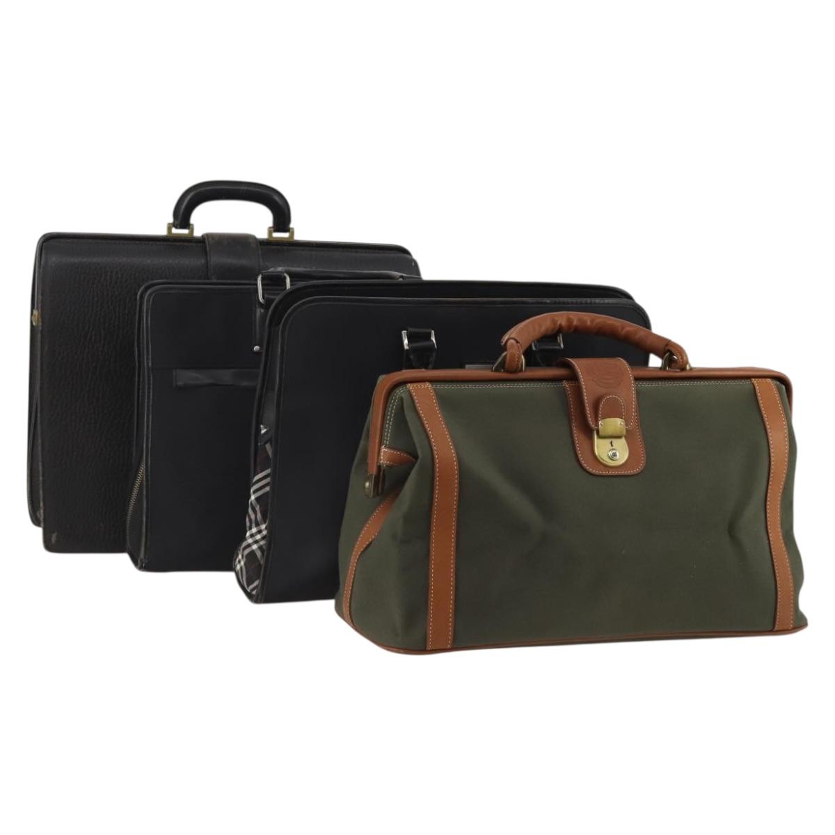 BURBERRY Business Bag Leather Canvas 4 Set Khaki Black Auth 190008