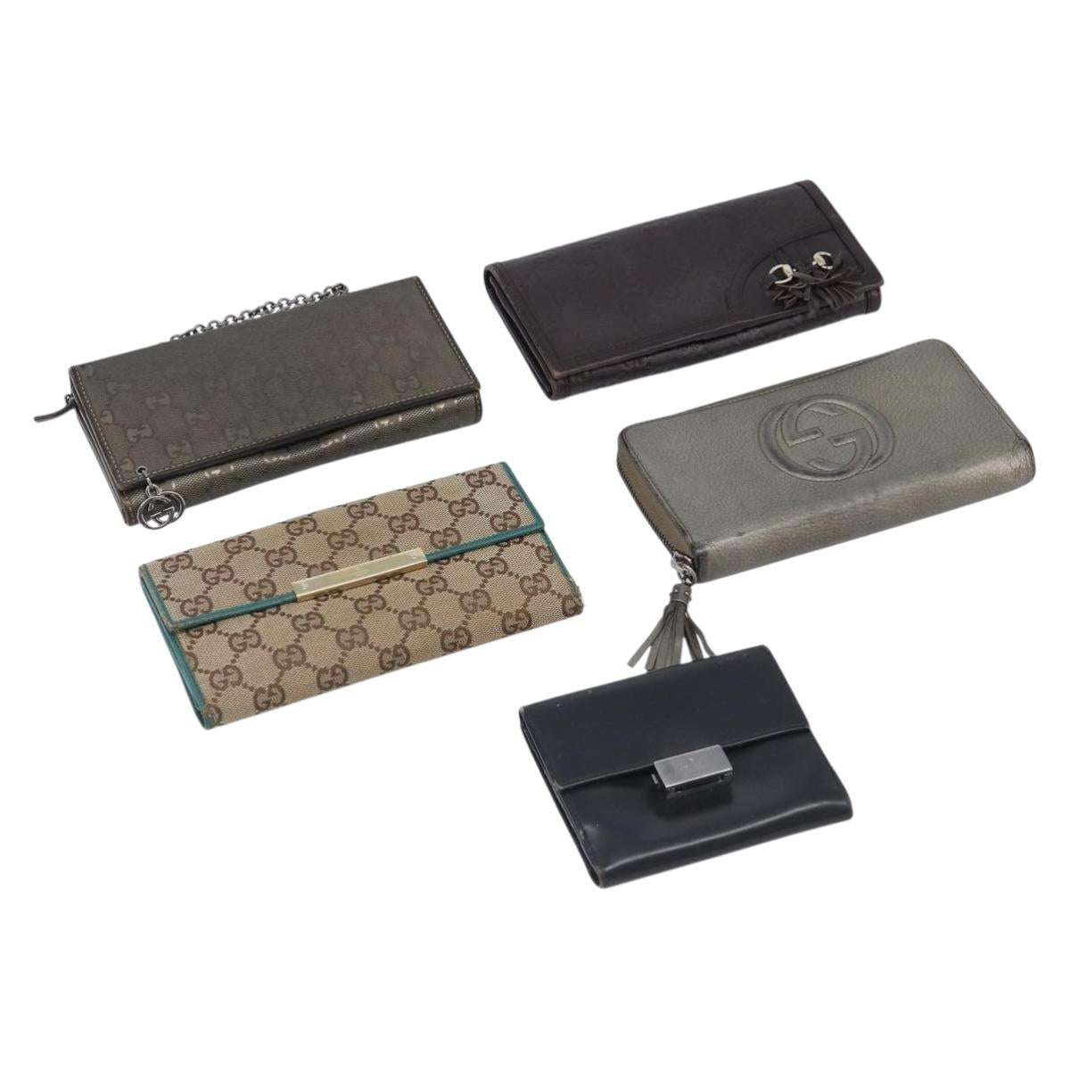 GUCCI GG Canvas Wallet PVC Leather 5 Set Beige Brown black Auth 190013