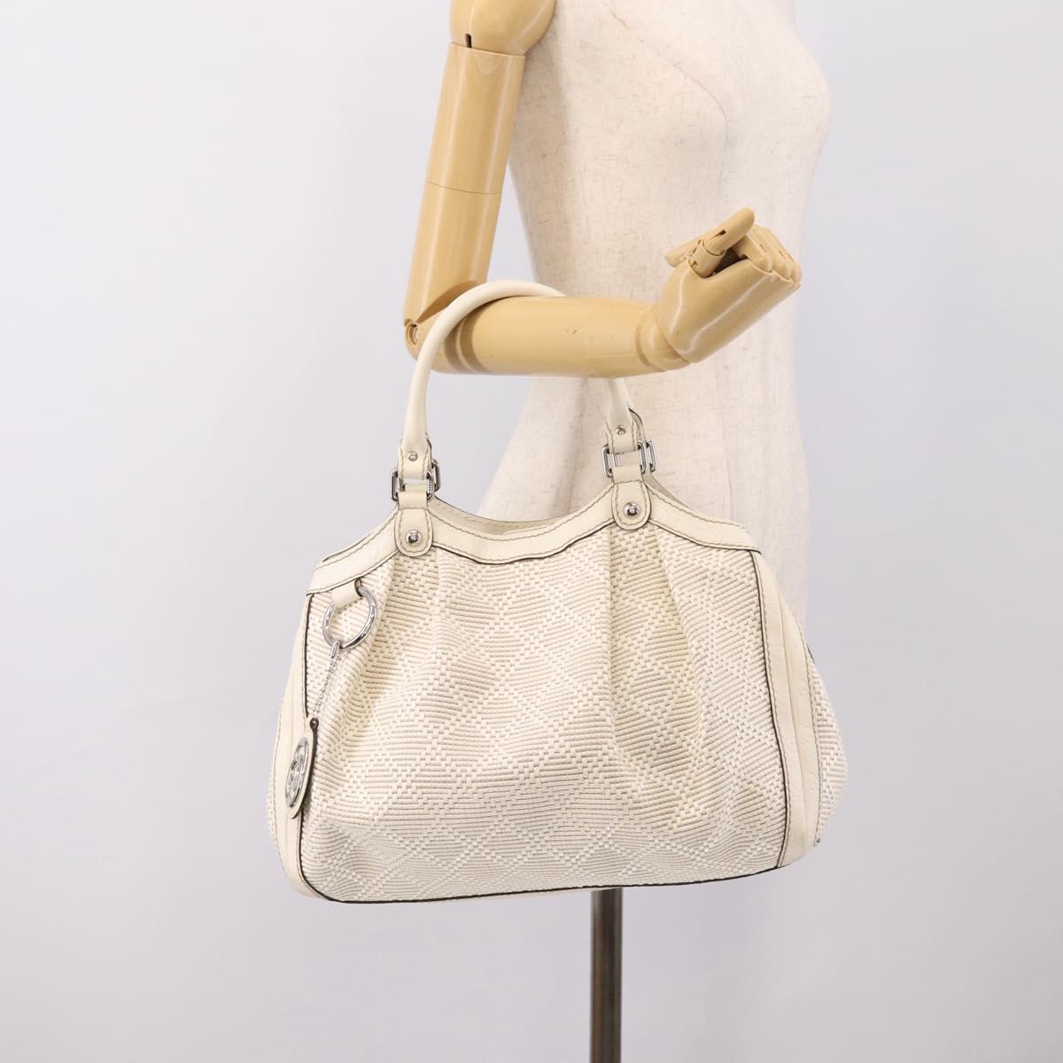 GUCCI GuccissimaGG Sukey Hand Bag Canvas Leather White 211944 Auth 190018