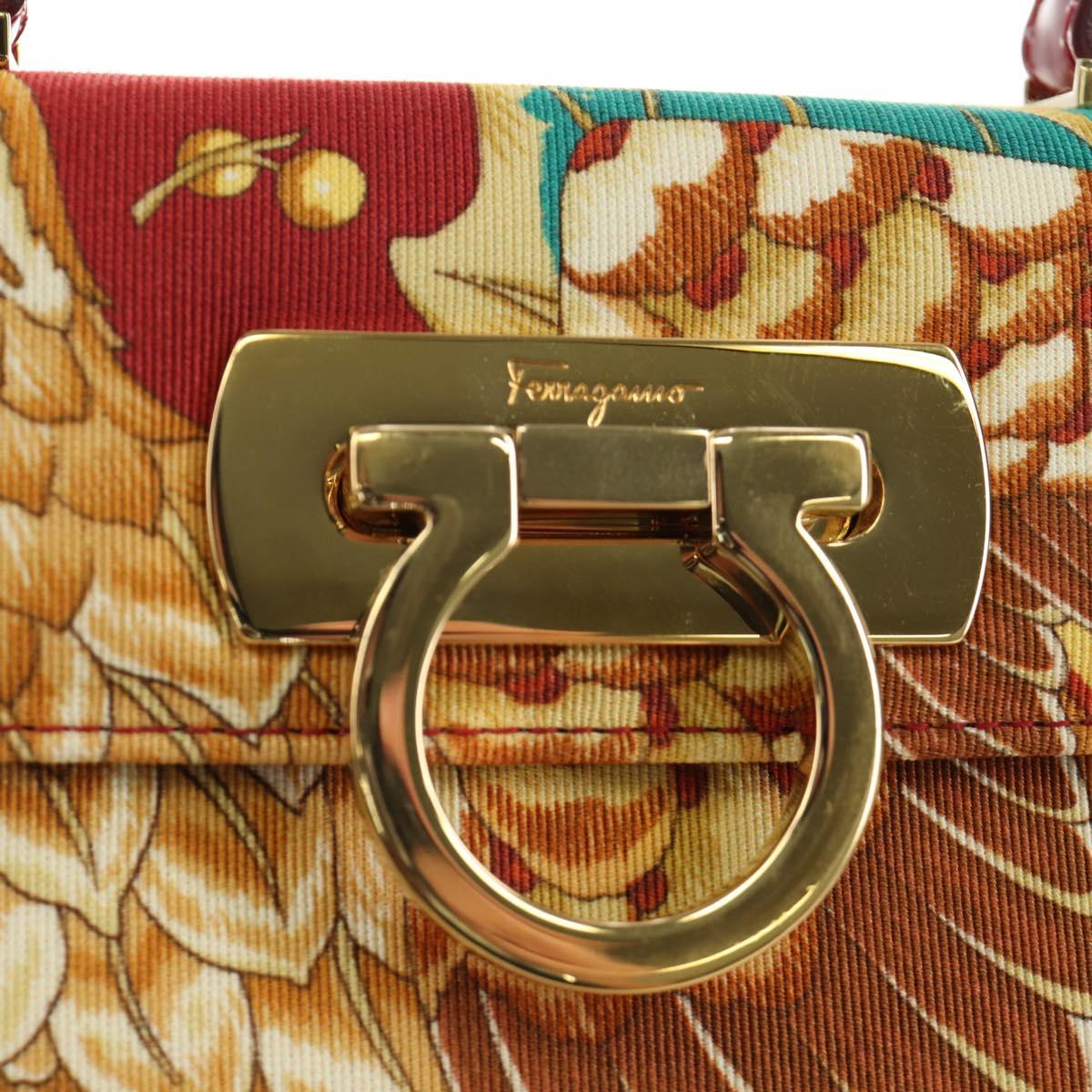 Salvatore Ferragamo Gancini Hand Bag Canvas 2way Red Gold Auth 190024SAM