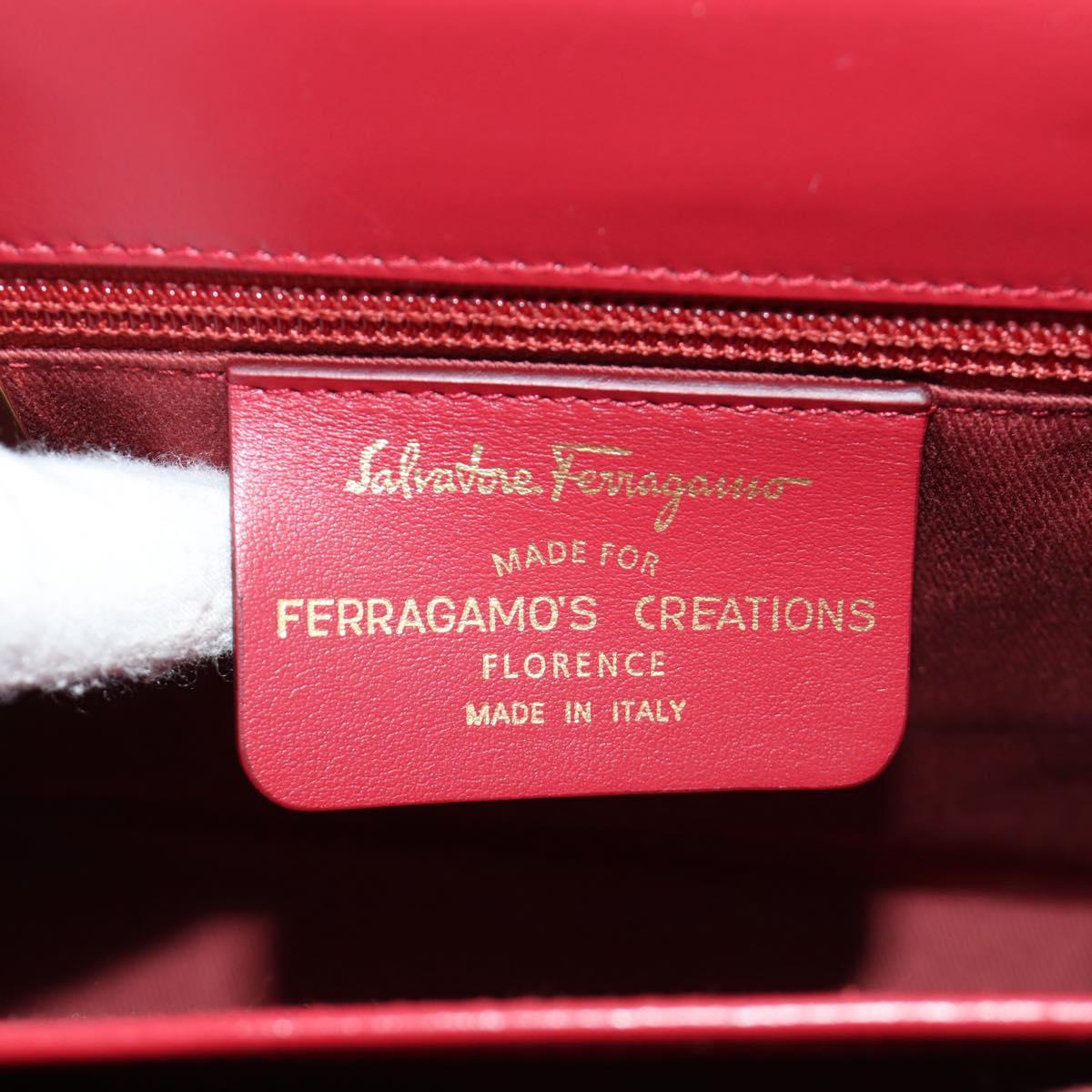 Salvatore Ferragamo Gancini Hand Bag Canvas 2way Red Gold Auth 190024SAM