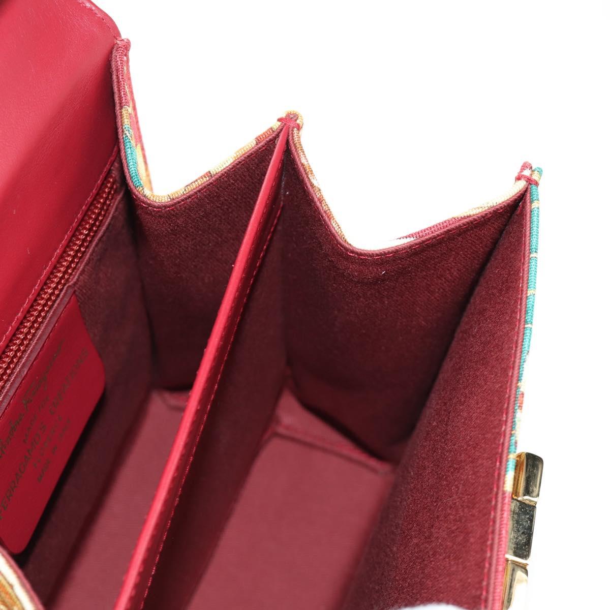 Salvatore Ferragamo Gancini Hand Bag Canvas 2way Red Gold Auth 190024SAM