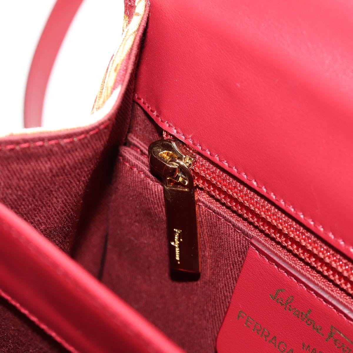 Salvatore Ferragamo Gancini Hand Bag Canvas 2way Red Gold Auth 190024SAM