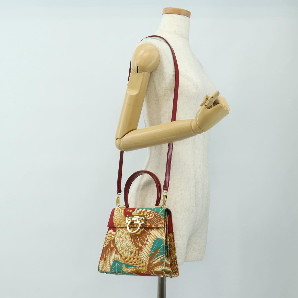 Salvatore Ferragamo Gancini Hand Bag Canvas 2way Red Gold Auth 190024SAM