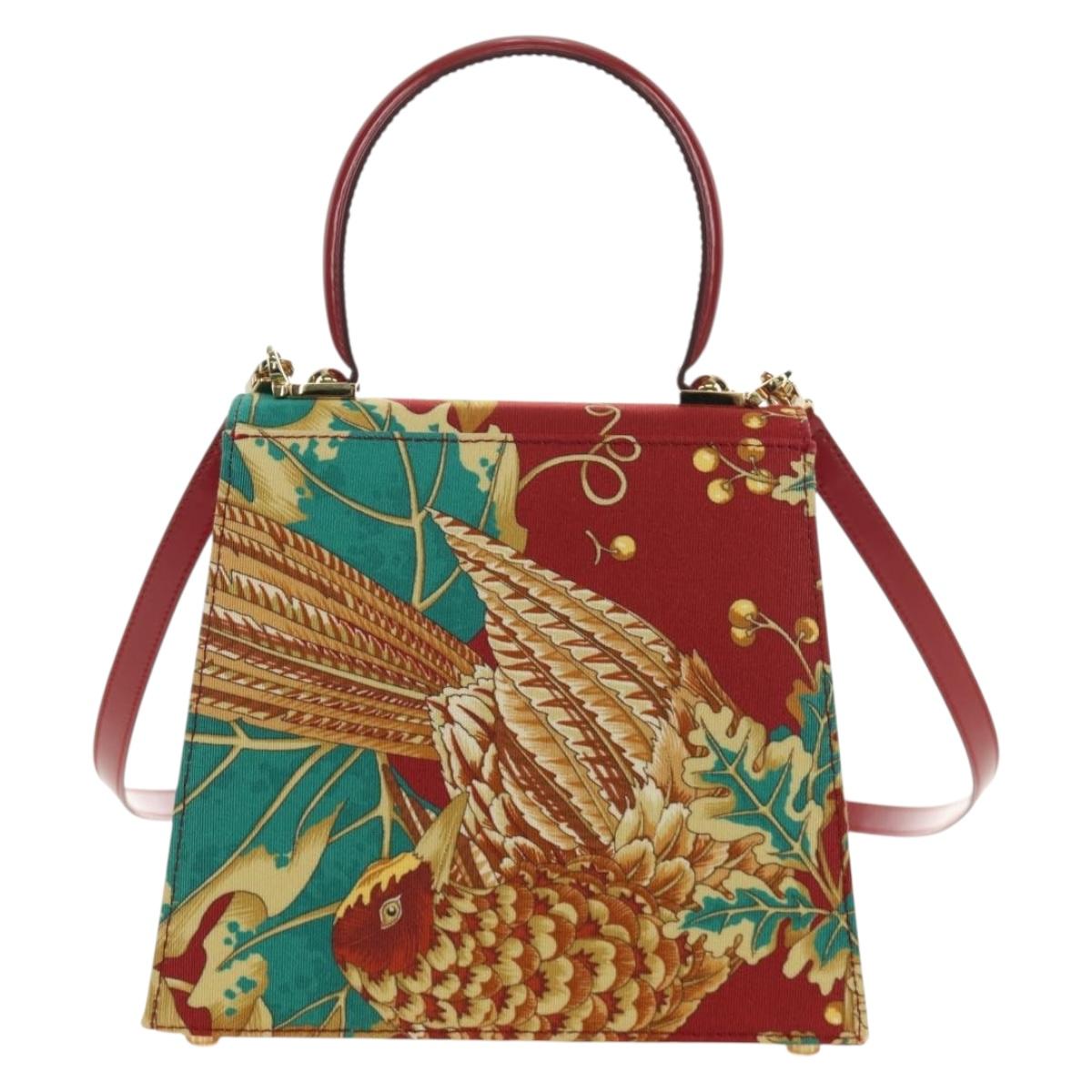 Salvatore Ferragamo Gancini Hand Bag Canvas 2way Red Gold Auth 190024SAM