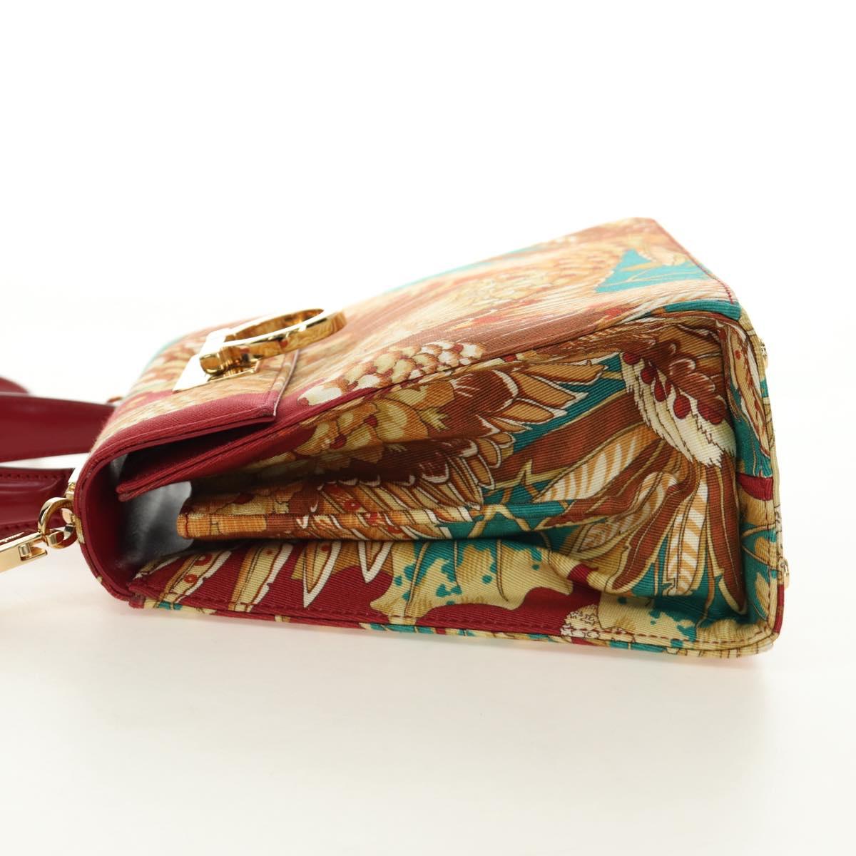 Salvatore Ferragamo Gancini Hand Bag Canvas 2way Red Gold Auth 190024SAM