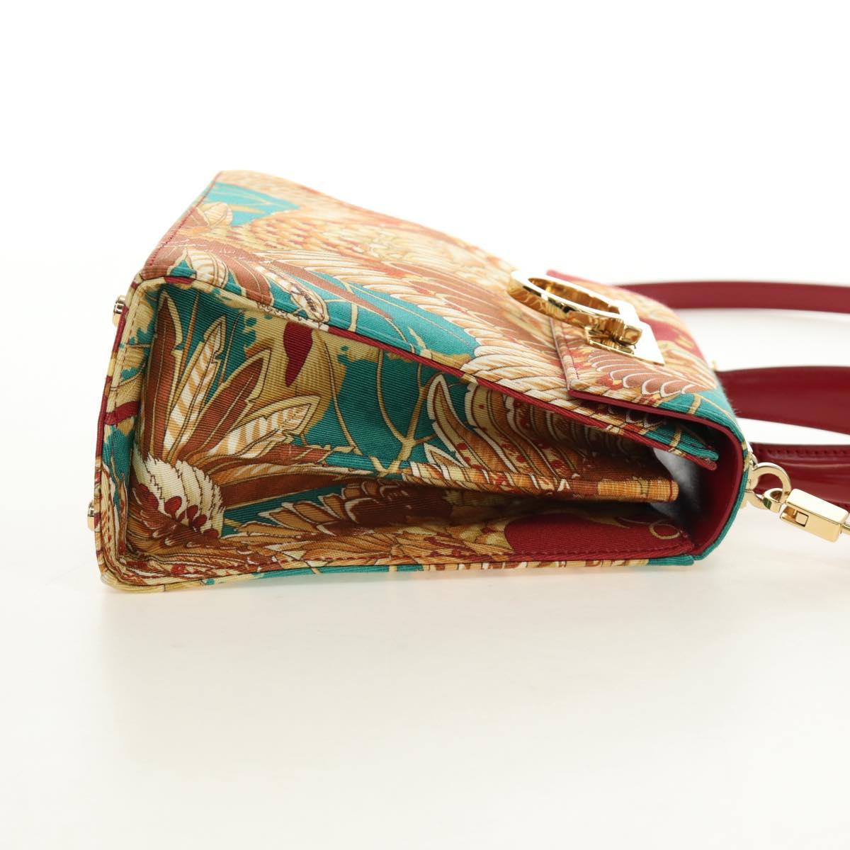 Salvatore Ferragamo Gancini Hand Bag Canvas 2way Red Gold Auth 190024SAM