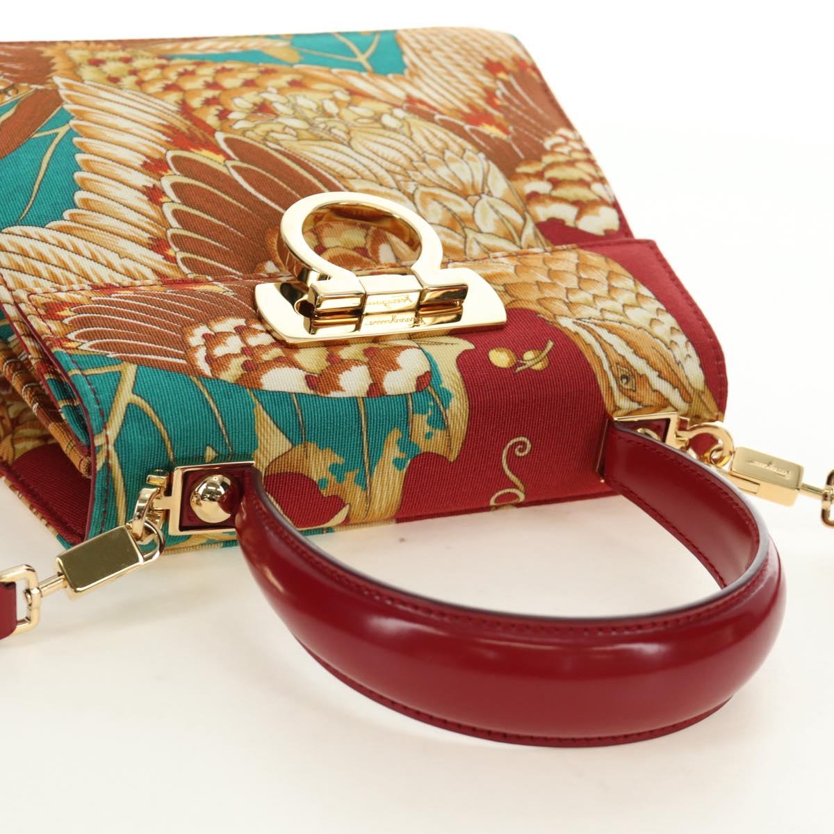 Salvatore Ferragamo Gancini Hand Bag Canvas 2way Red Gold Auth 190024SAM