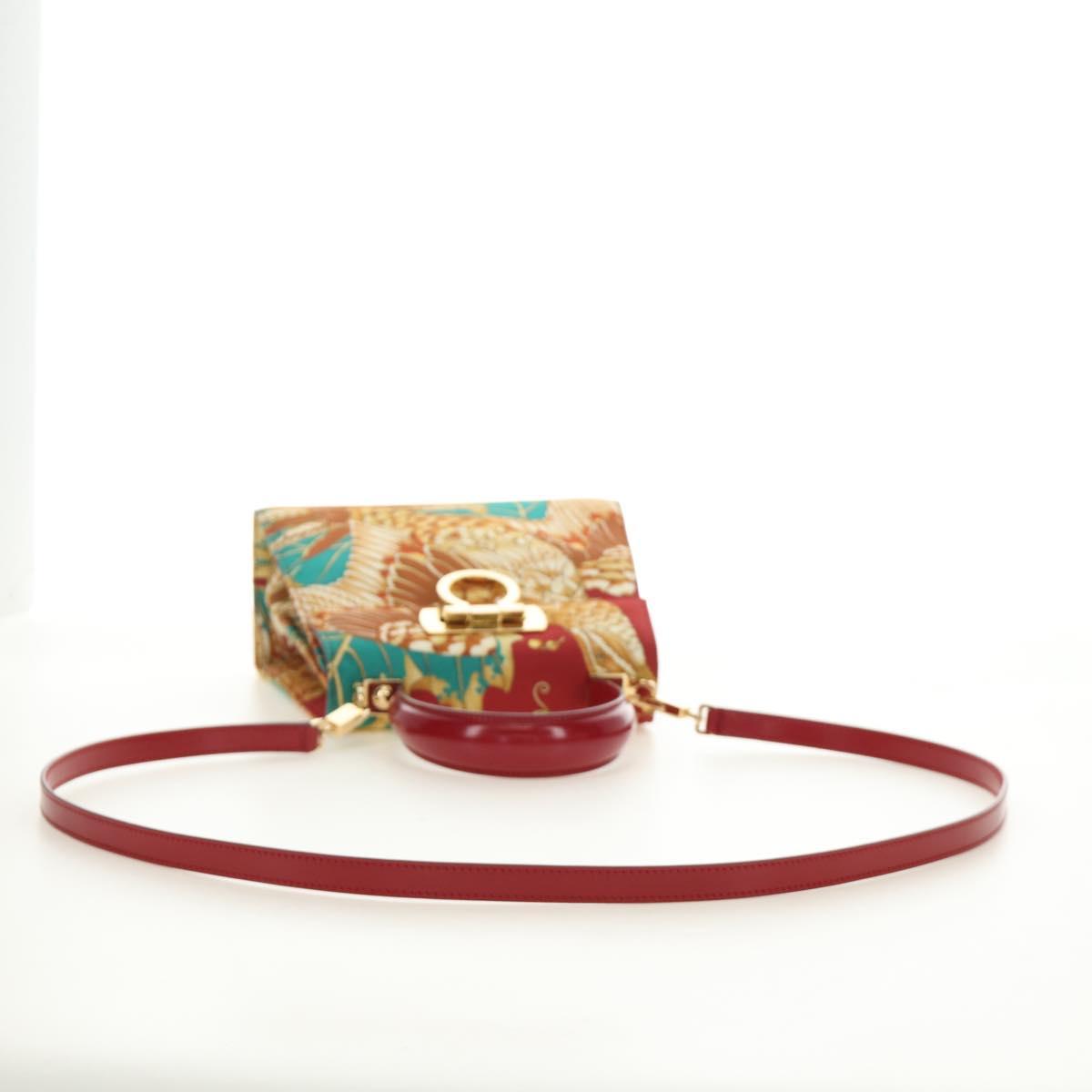 Salvatore Ferragamo Gancini Hand Bag Canvas 2way Red Gold Auth 190024SAM