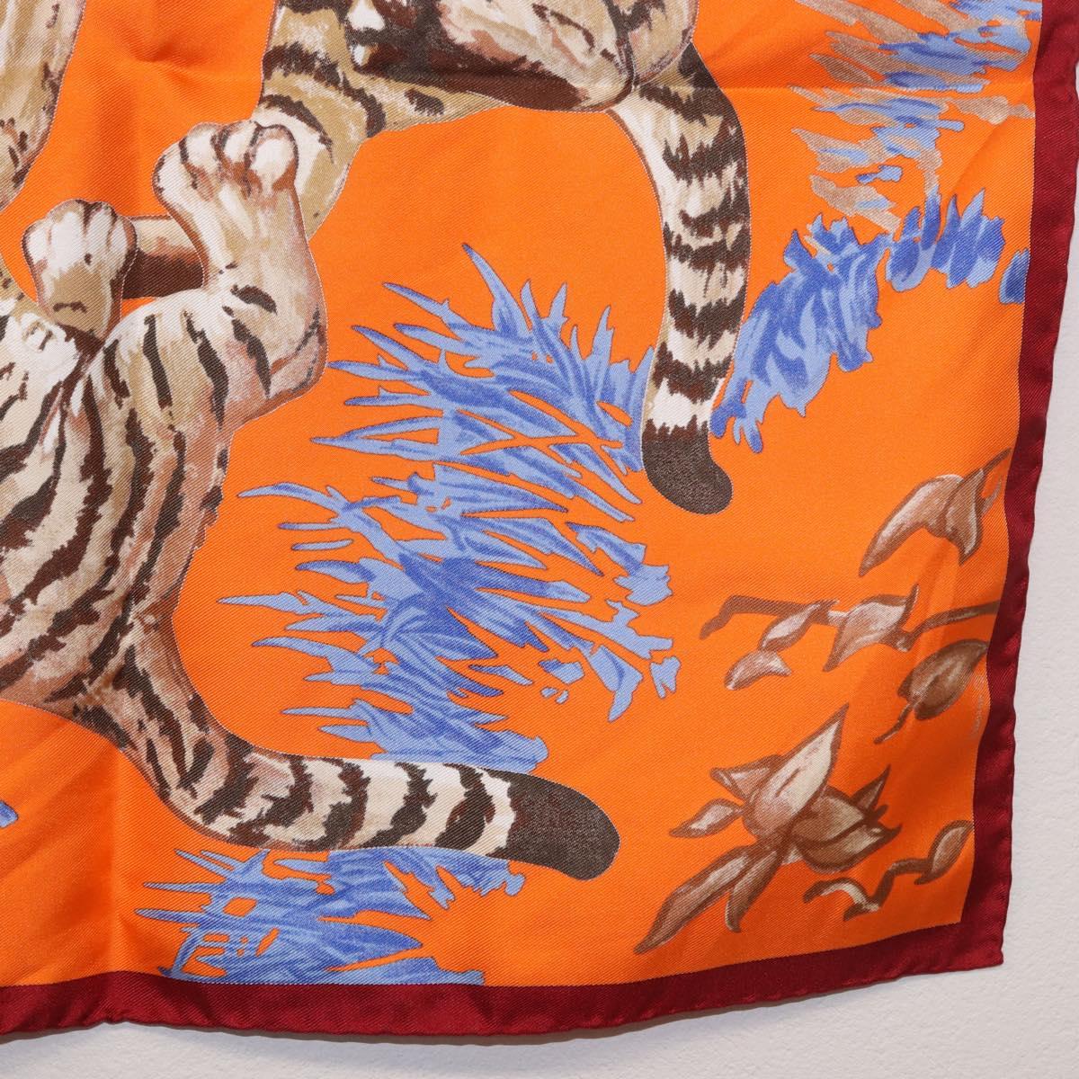HERMES Carre 45 Scarf ""Les Tigreaux"" Silk Orange Auth 190026SAM