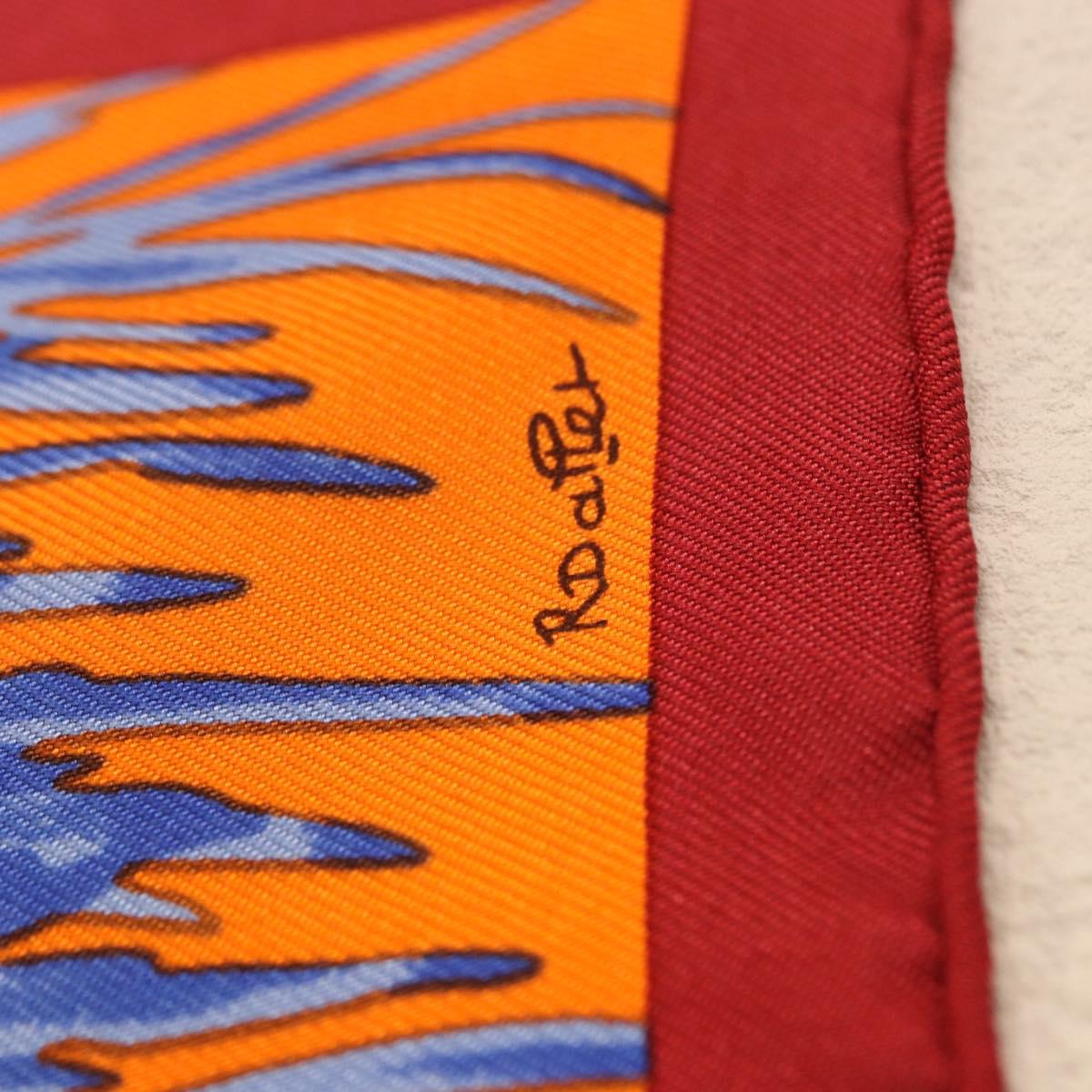 HERMES Carre 45 Scarf ""Les Tigreaux"" Silk Orange Auth 190026SAM
