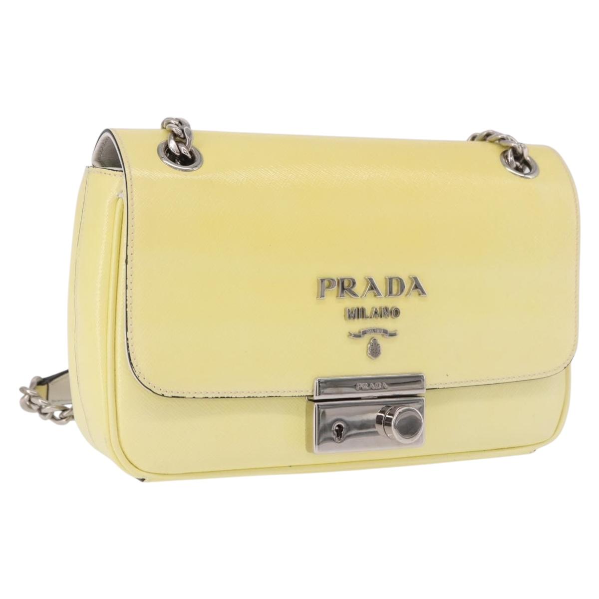 PRADA Chain Shoulder Bag Safiano Leather Yellow Silver Auth 190027A