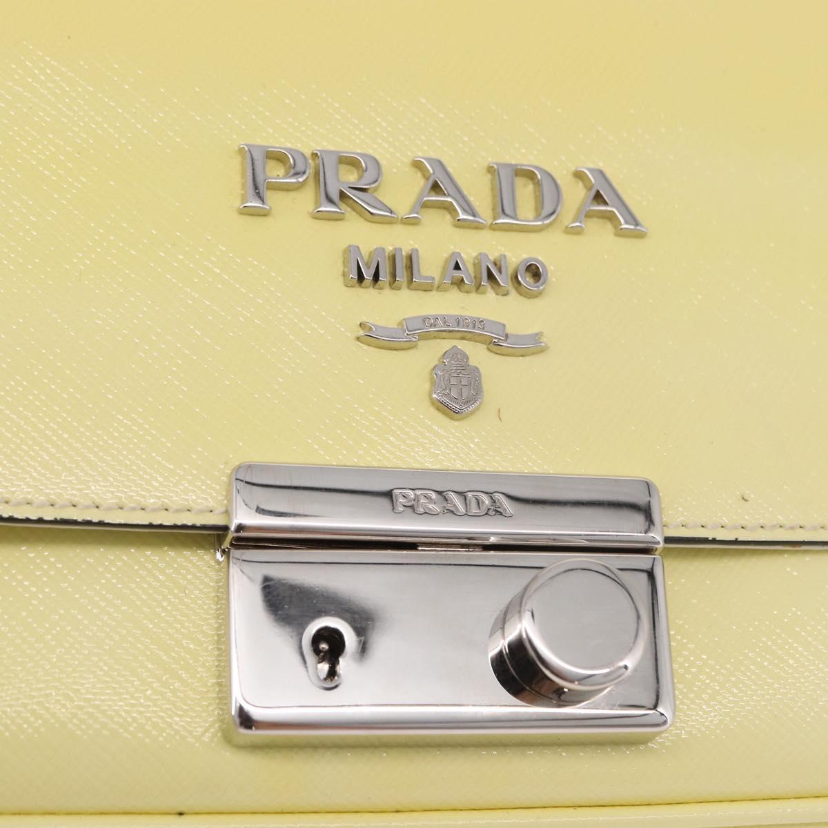 PRADA Chain Shoulder Bag Safiano Leather Yellow Silver Auth 190027A