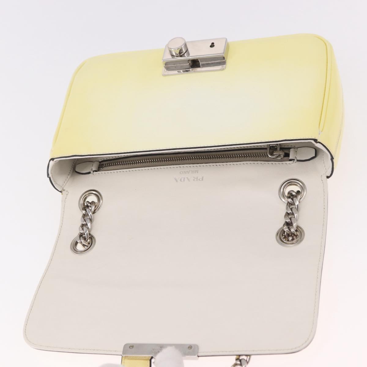 PRADA Chain Shoulder Bag Safiano Leather Yellow Silver Auth 190027A