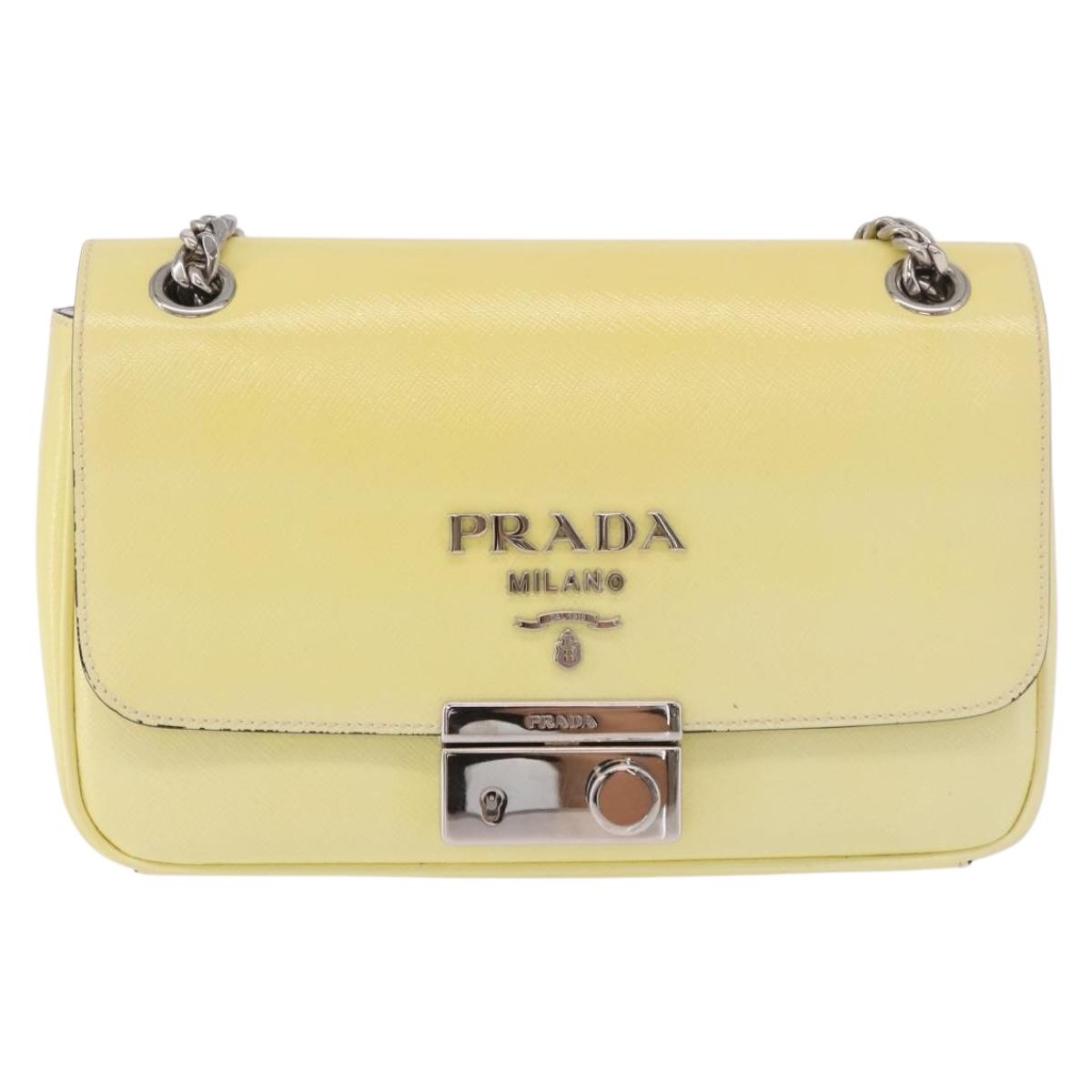 PRADA Chain Shoulder Bag Safiano Leather Yellow Silver Auth 190027A