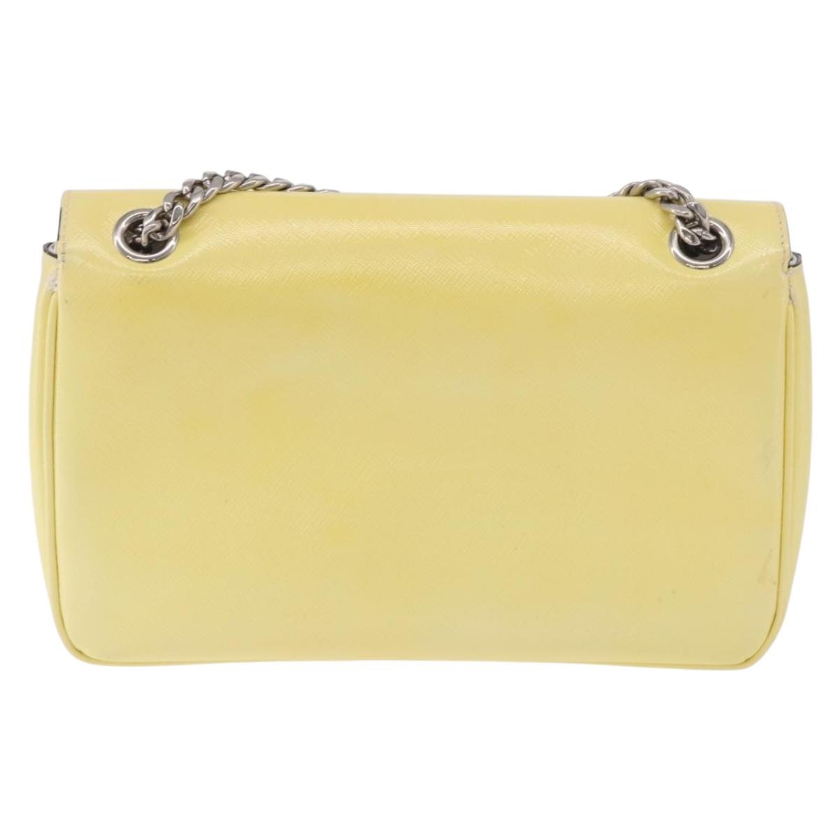 PRADA Chain Shoulder Bag Safiano Leather Yellow Silver Auth 190027A