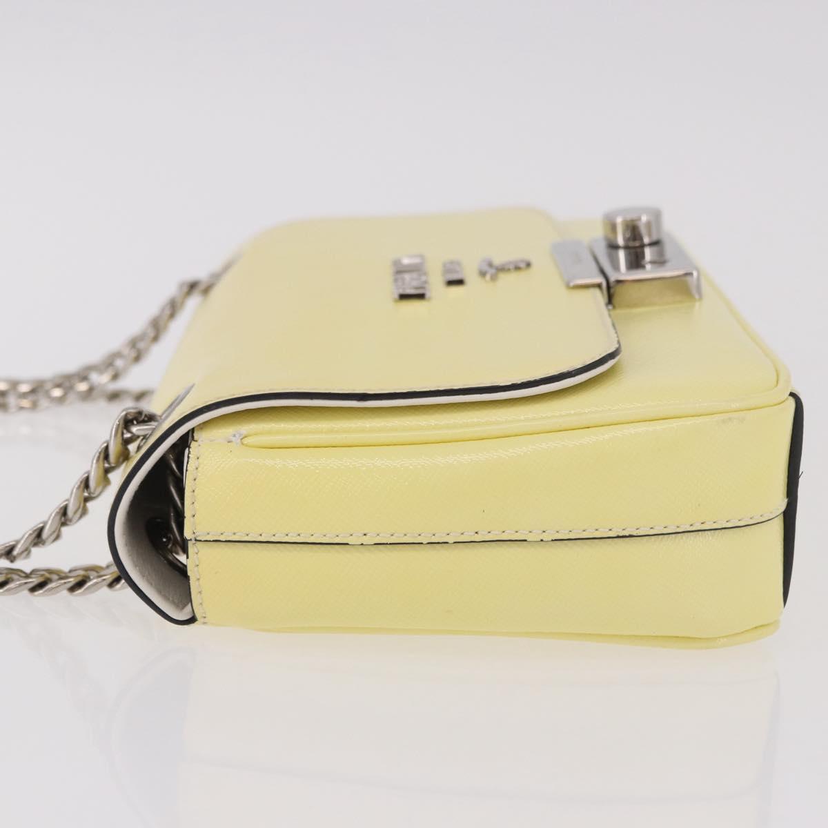 PRADA Chain Shoulder Bag Safiano Leather Yellow Silver Auth 190027A